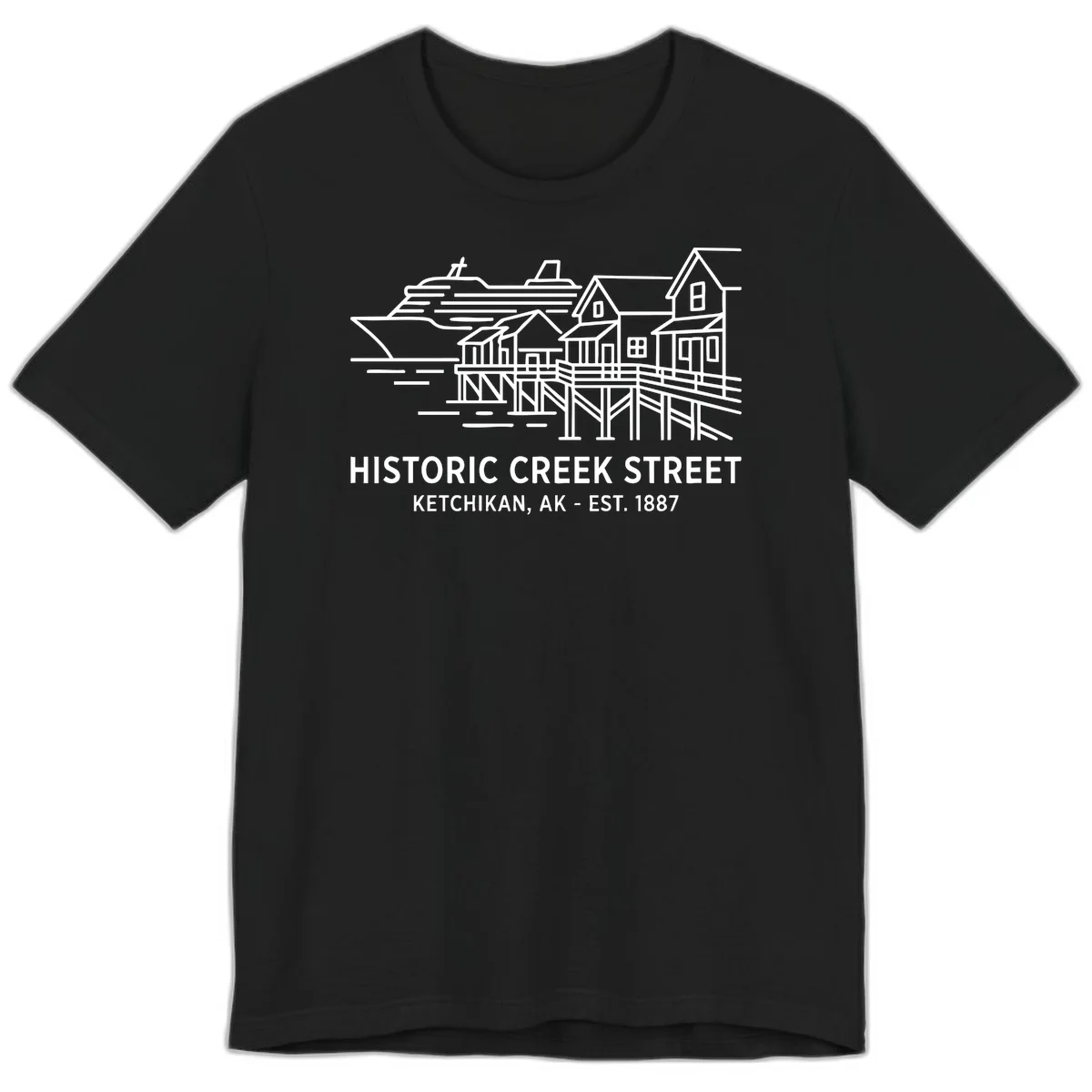 Historic Creek Street Ketchikan Alaska Premium T-Shirt in Black