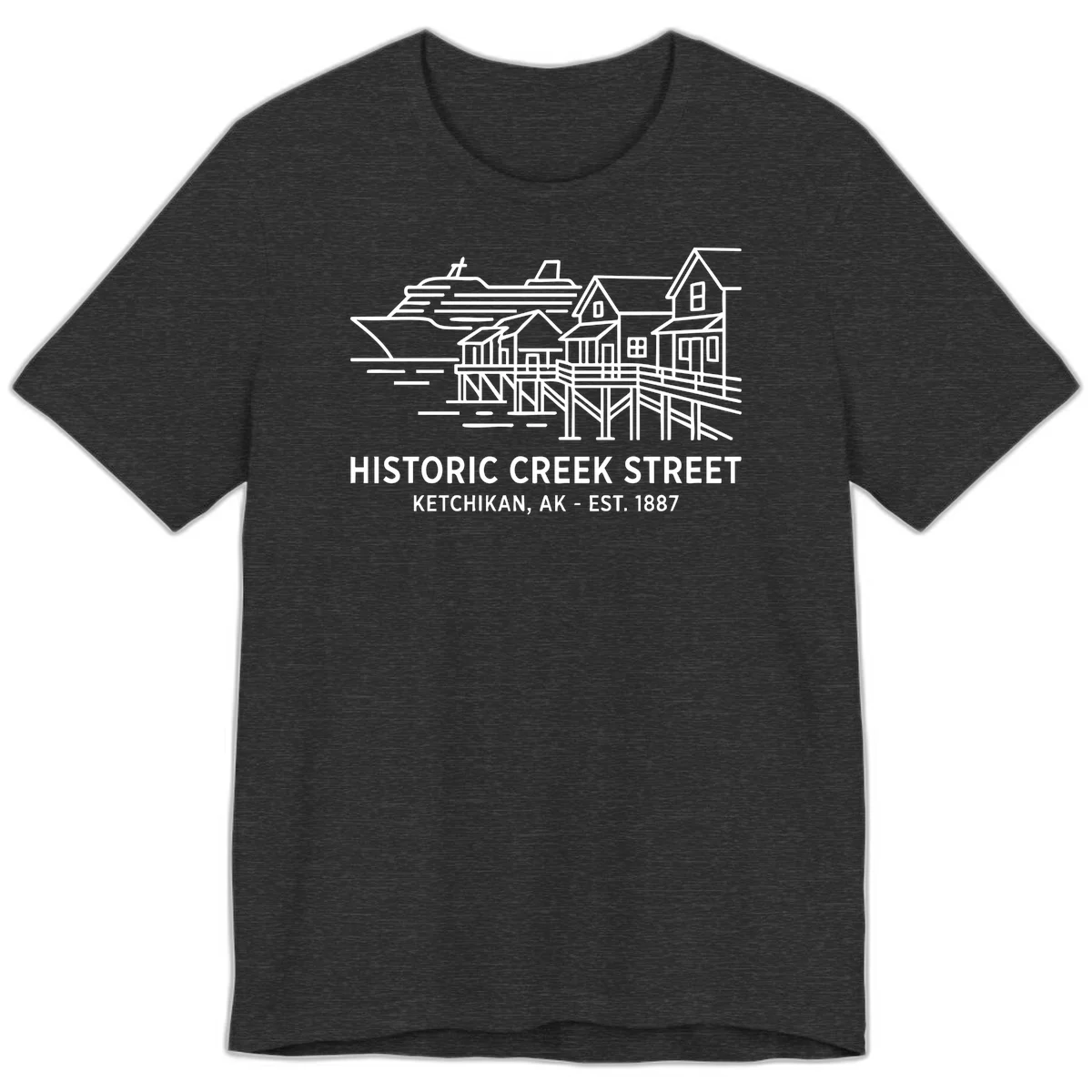 Historic Creek Street Ketchikan Alaska Premium T-Shirt in Dark Grey Heather