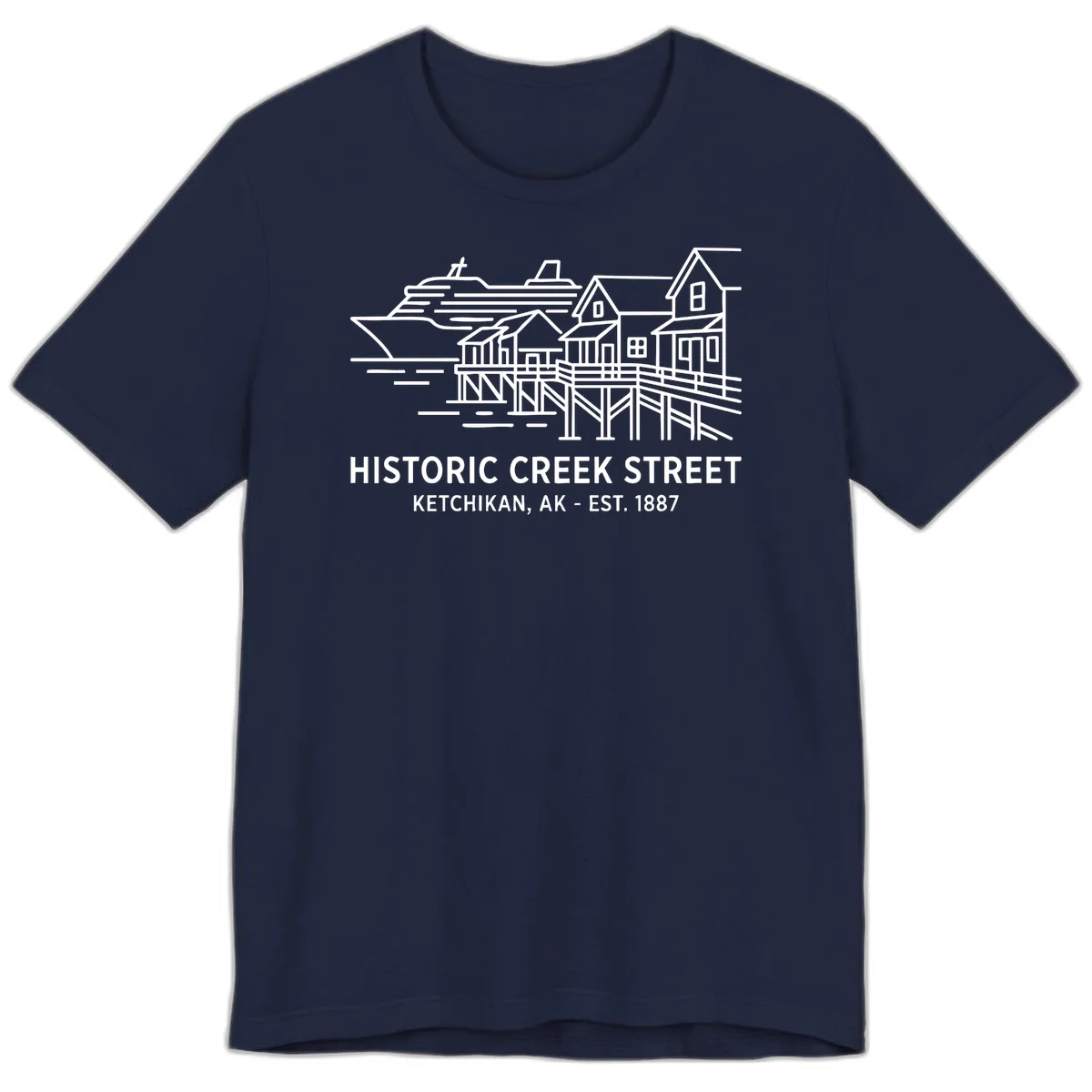 Historic Creek Street Ketchikan Alaska Premium T-Shirt in Navy