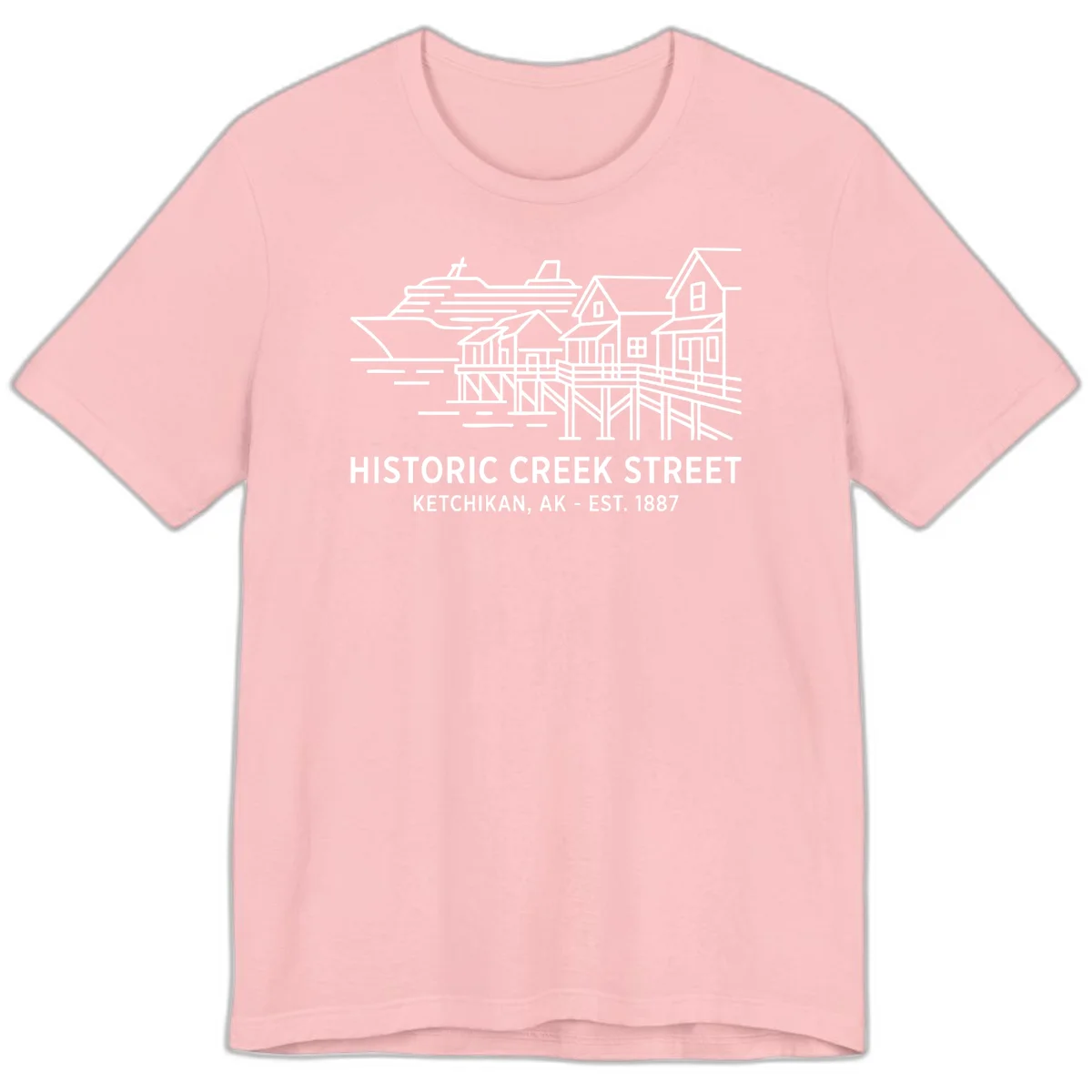 Historic Creek Street Ketchikan Alaska Premium T-Shirt in Pink