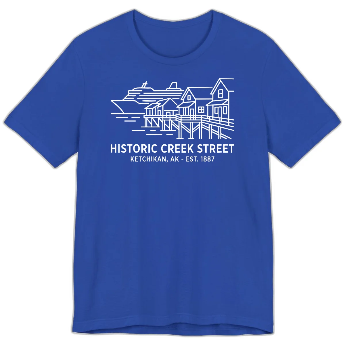 Historic Creek Street Ketchikan Alaska Premium T-Shirt in True Royal