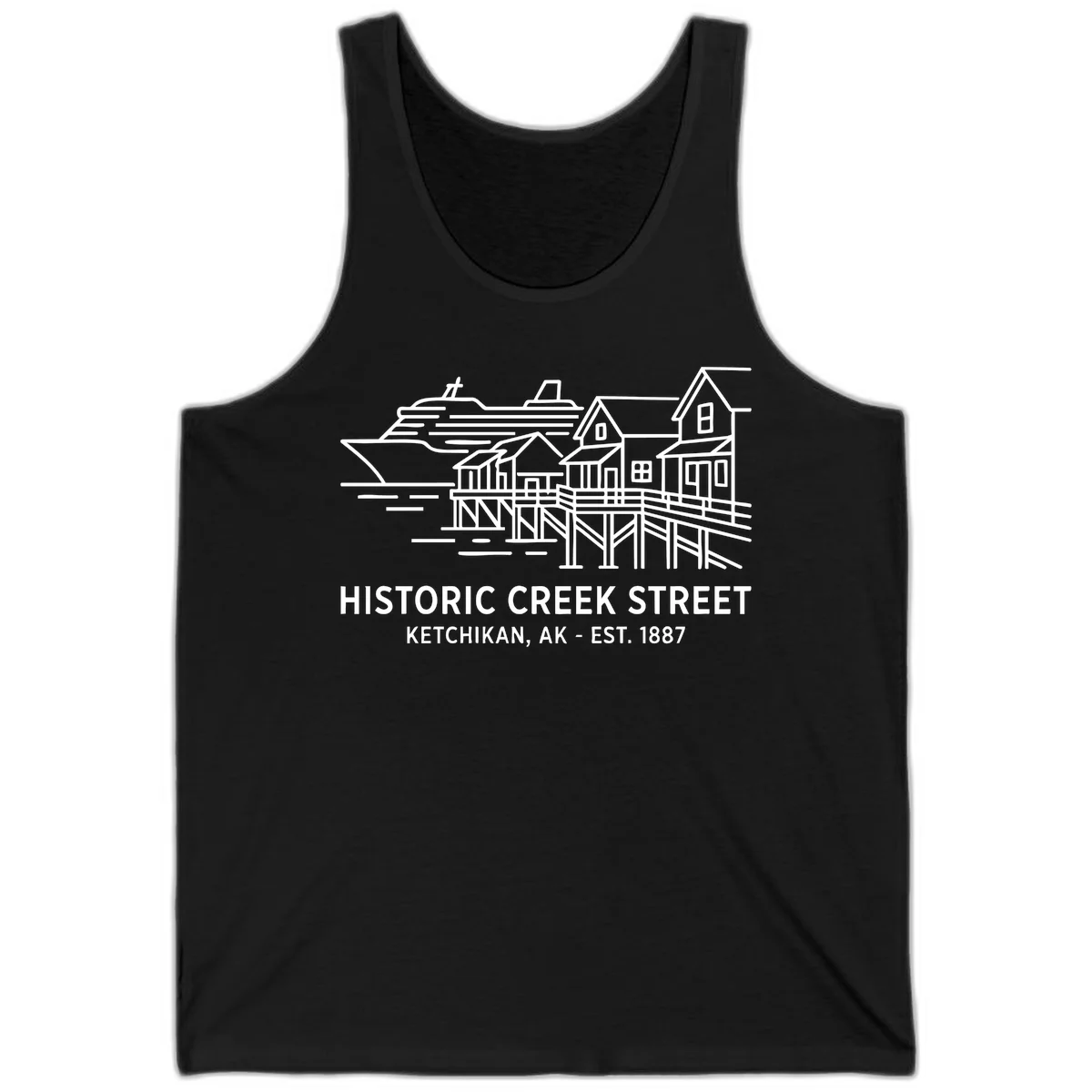 Historic Creek Street Ketchikan Alaska Tank Top in Black
