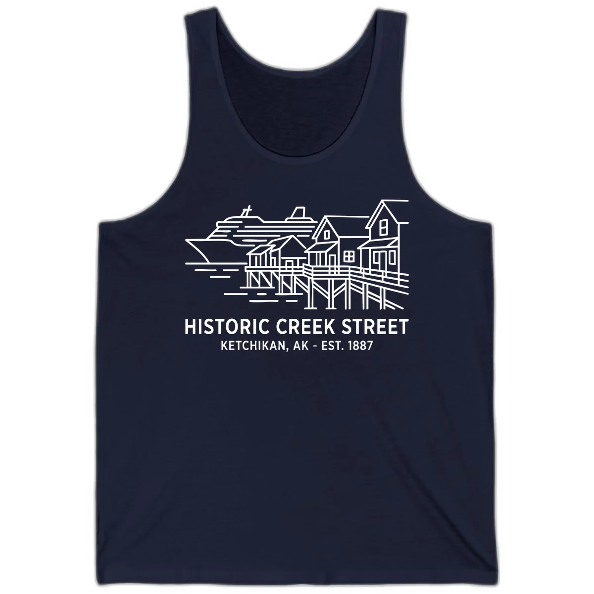 Historic Creek Street Ketchikan Alaska Tank Top in Navy