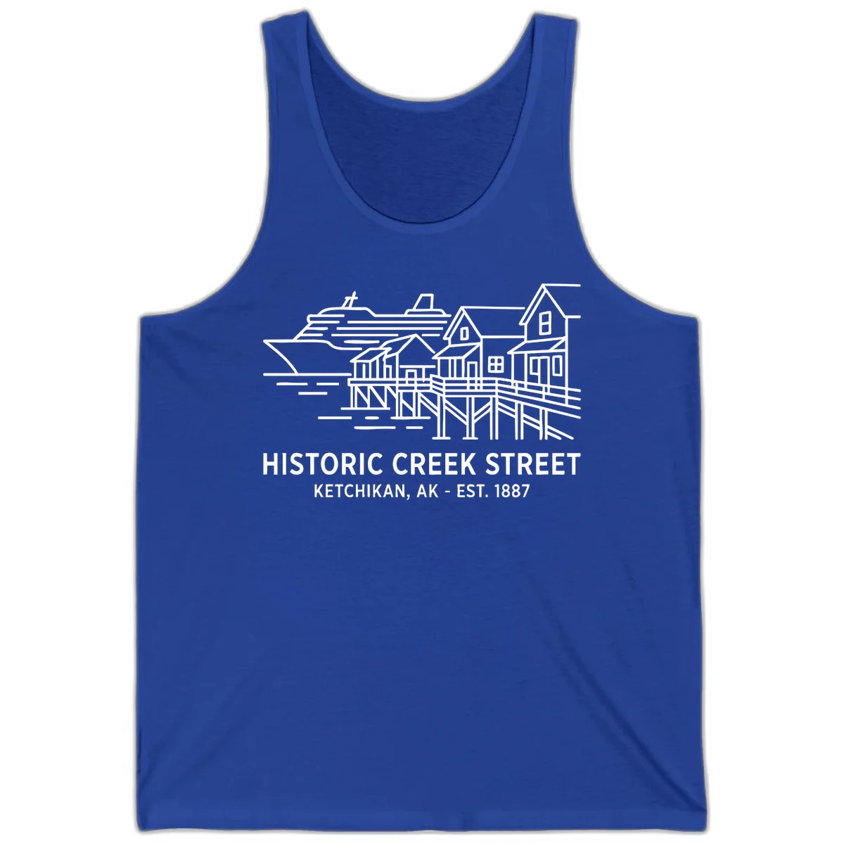 Historic Creek Street Ketchikan Alaska Tank Top in True Royal