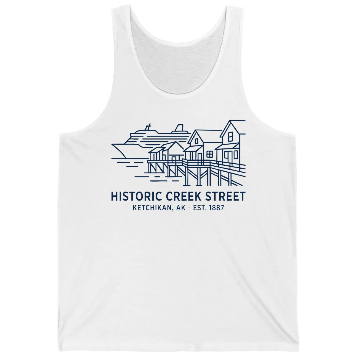 Historic Creek Street Ketchikan Alaska Tank Top in White