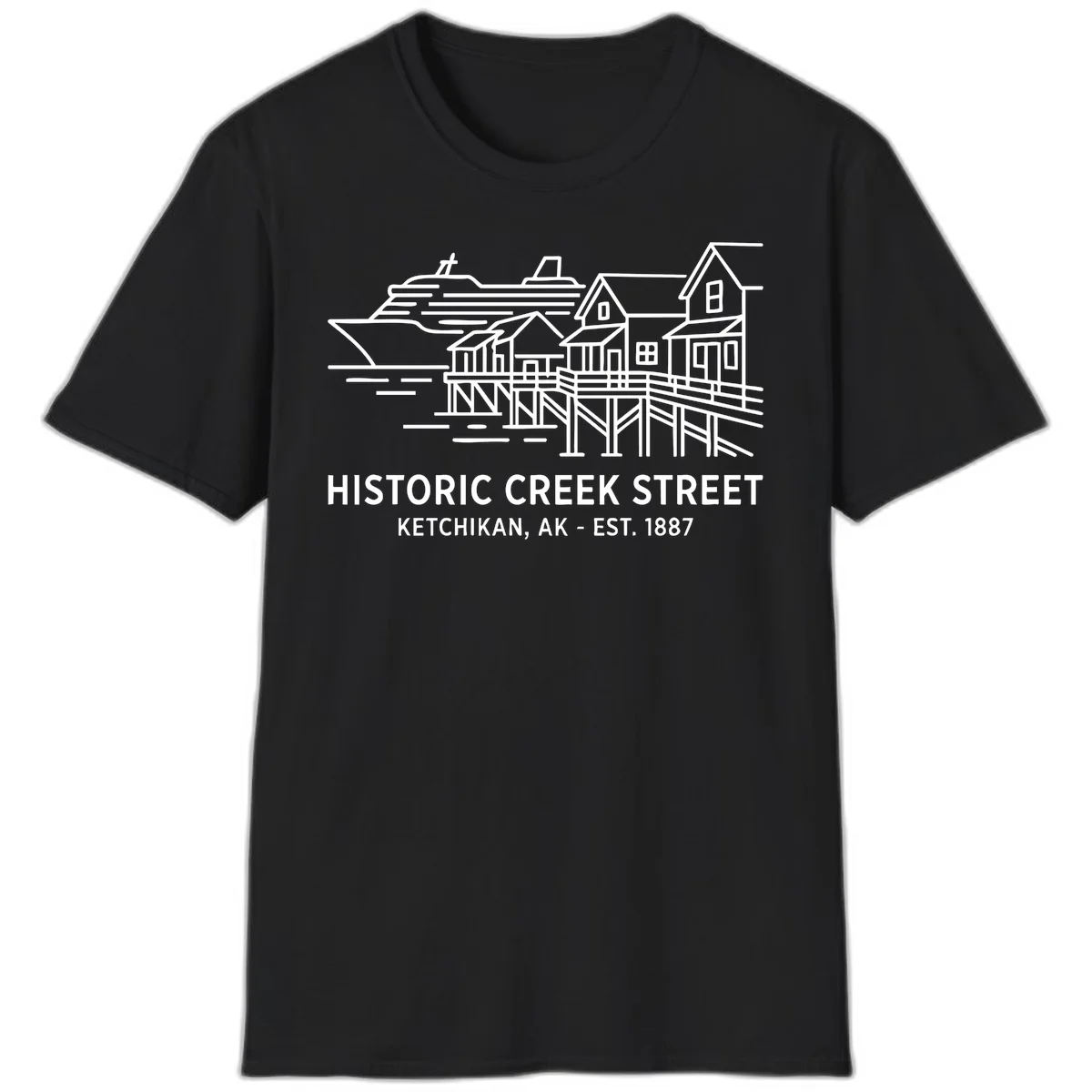 Historic Creek Street Ketchikan Alaska T-Shirt in Black