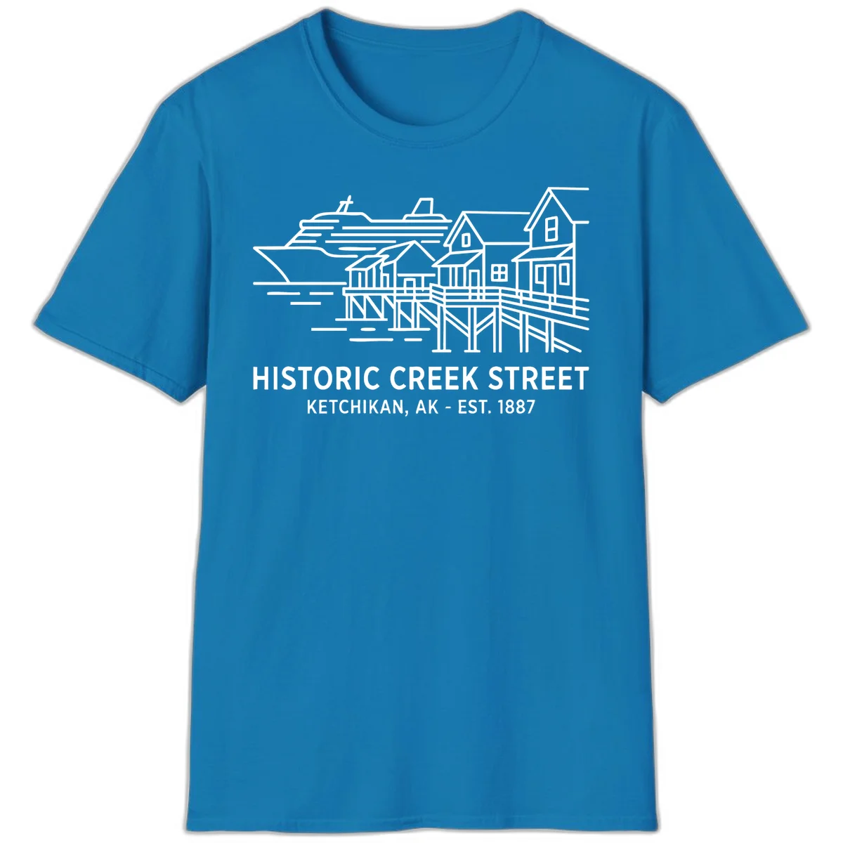Historic Creek Street Ketchikan Alaska T-Shirt in Sapphire