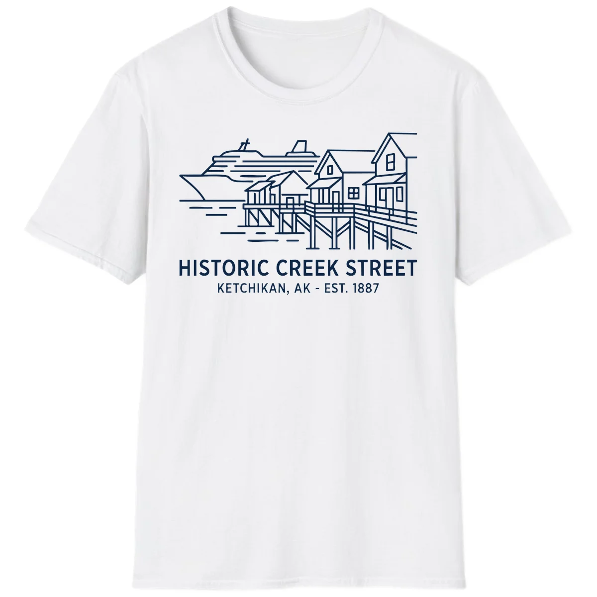 Historic Creek Street Ketchikan Alaska T-Shirt in White