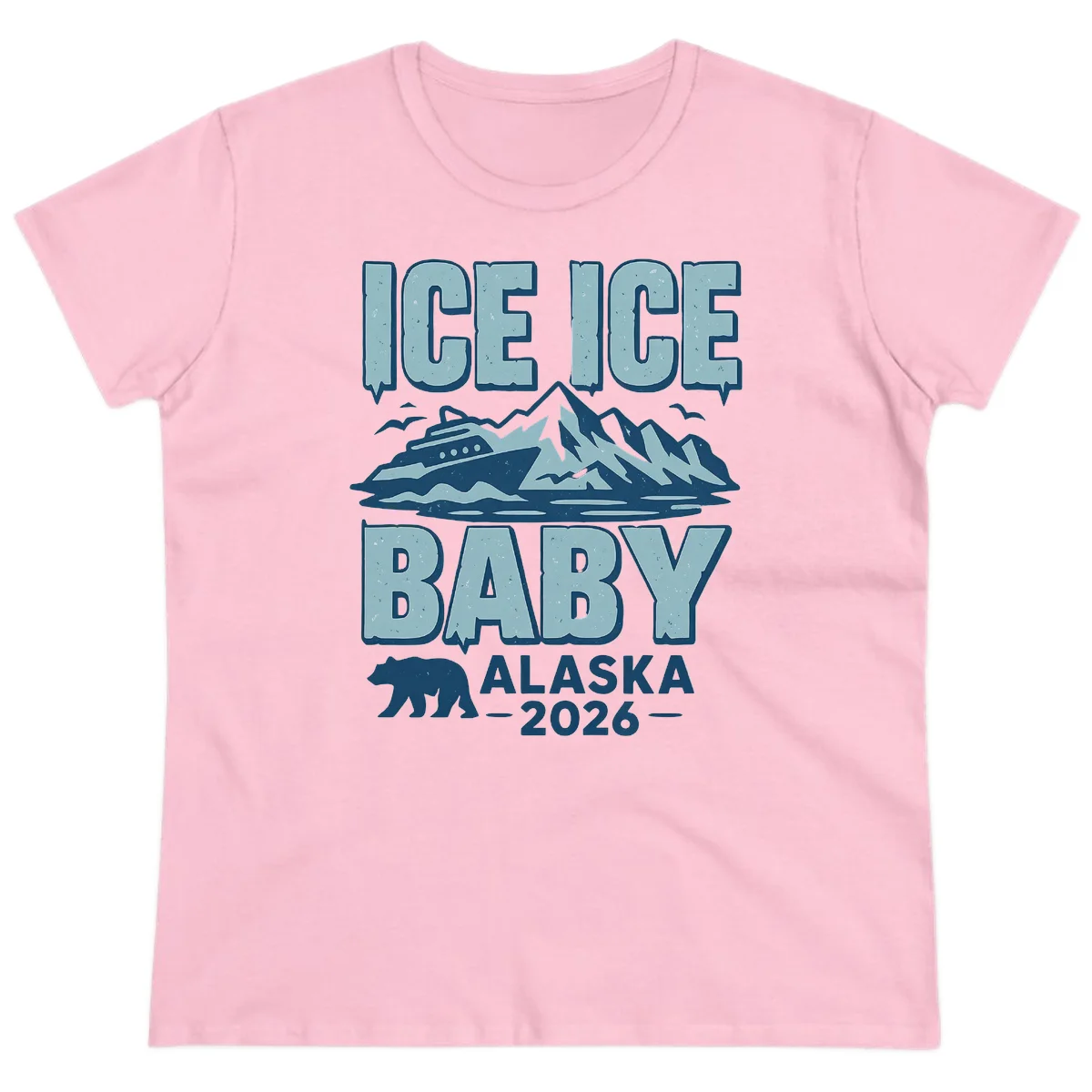 Ice Ice Baby Alaska Cruise Ladies Tee in Light Pink