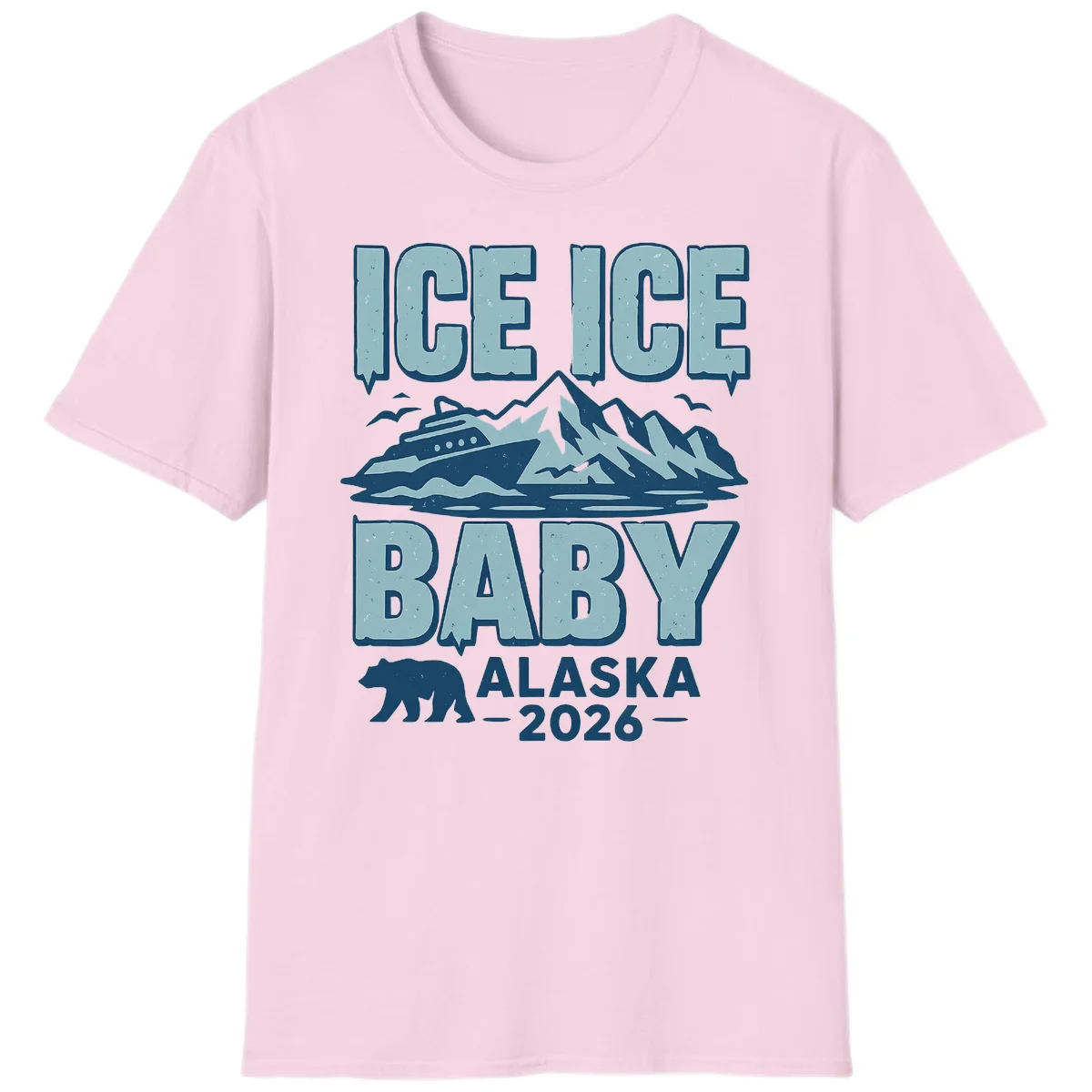 Ice Ice Baby Alaska Cruise T-Shirt in Light Pink