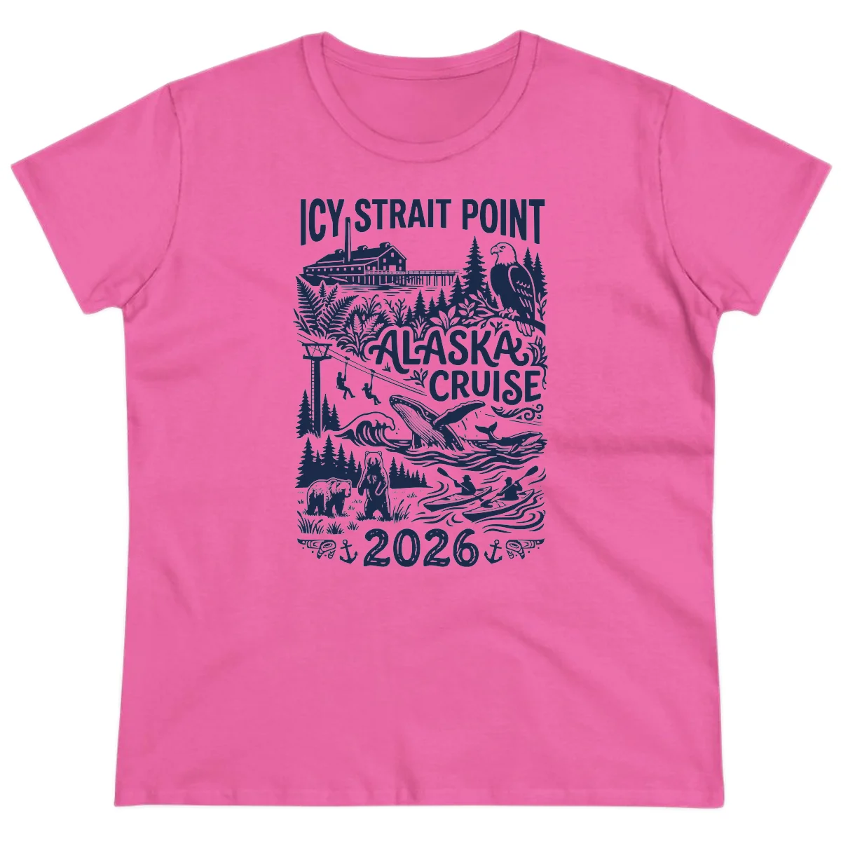 Icy Strait Point Alaska Cruise 2026 Ladies Tee in Azalea