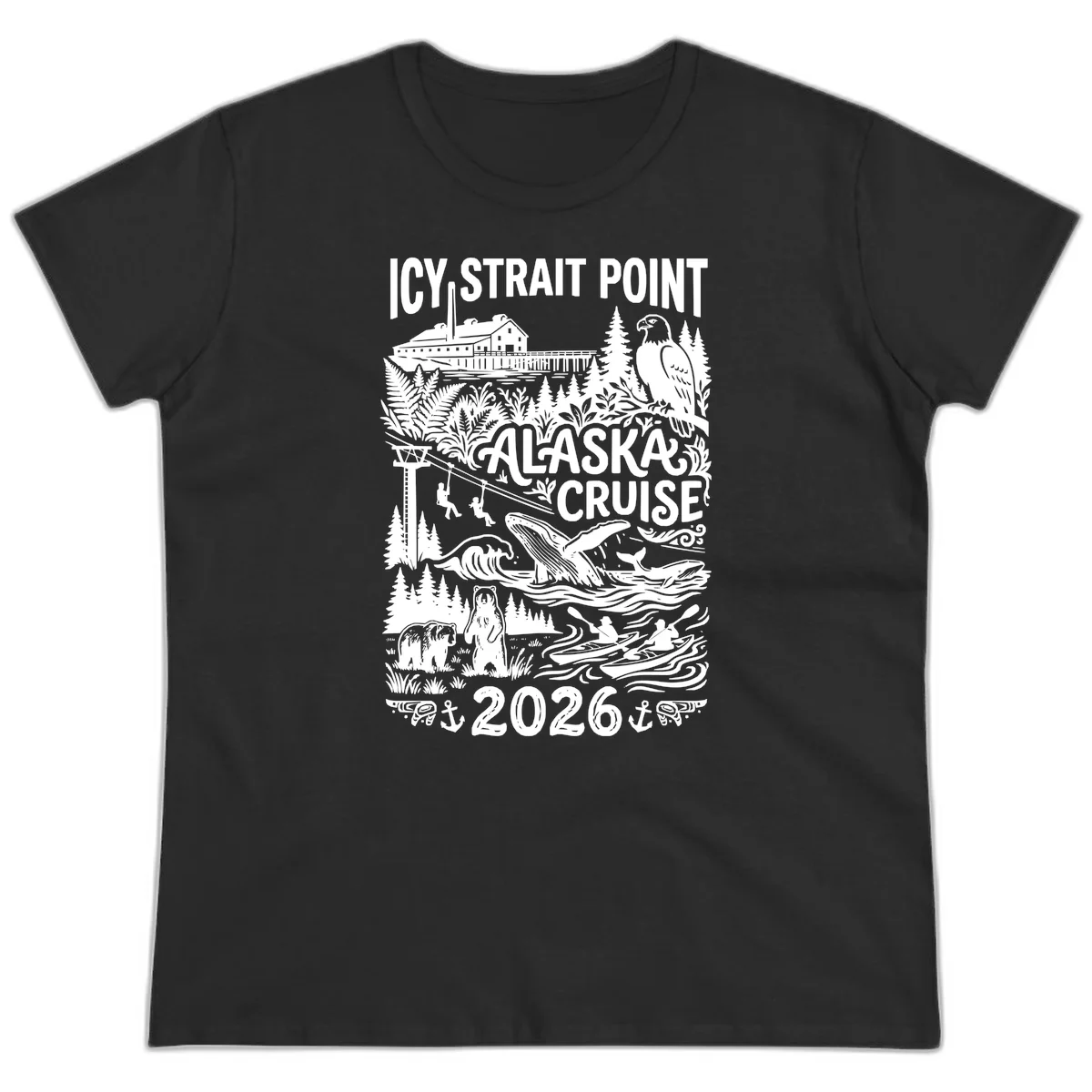 Icy Strait Point Alaska Cruise 2026 Ladies Tee in Black