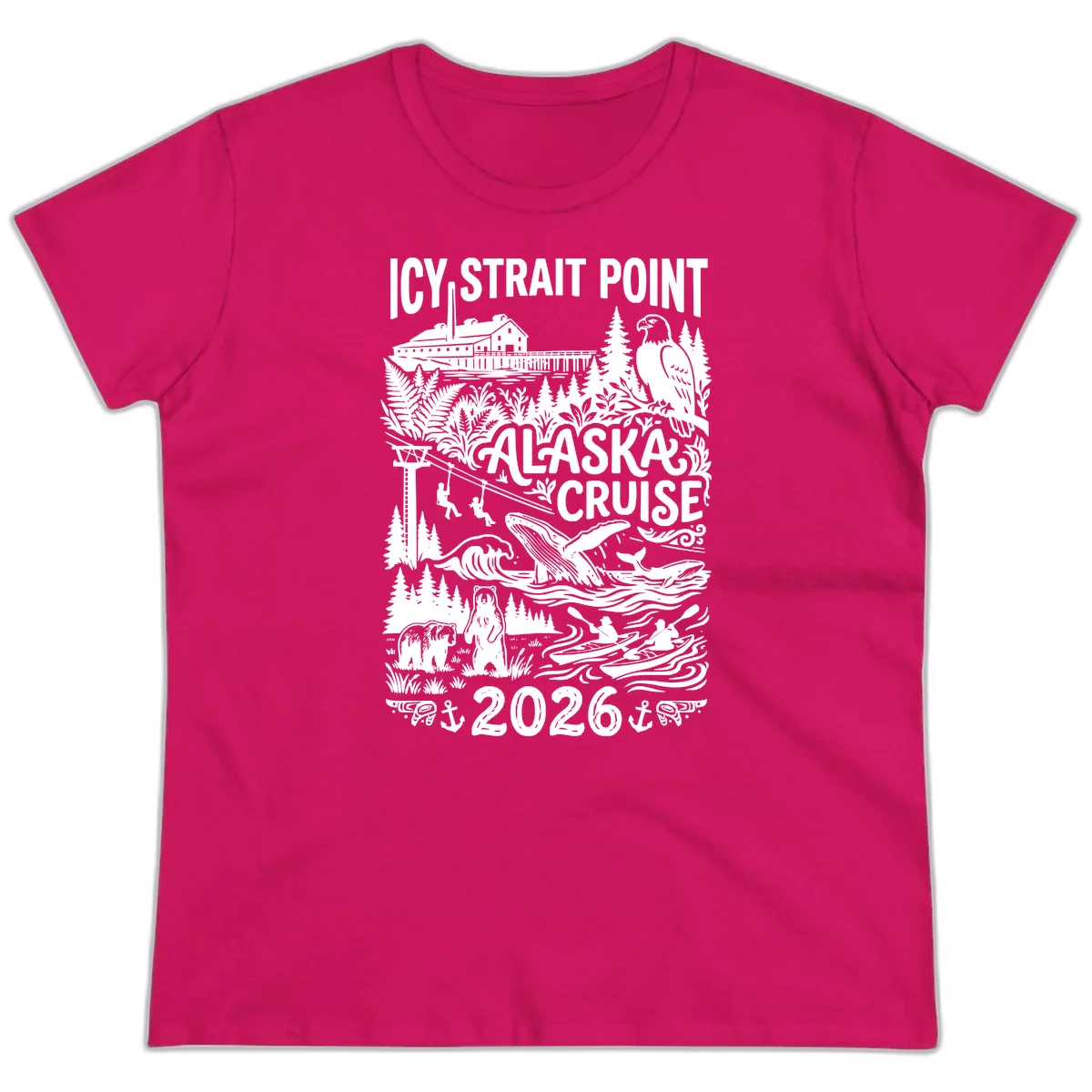 Icy Strait Point Alaska Cruise 2026 Ladies Tee in Heliconia
