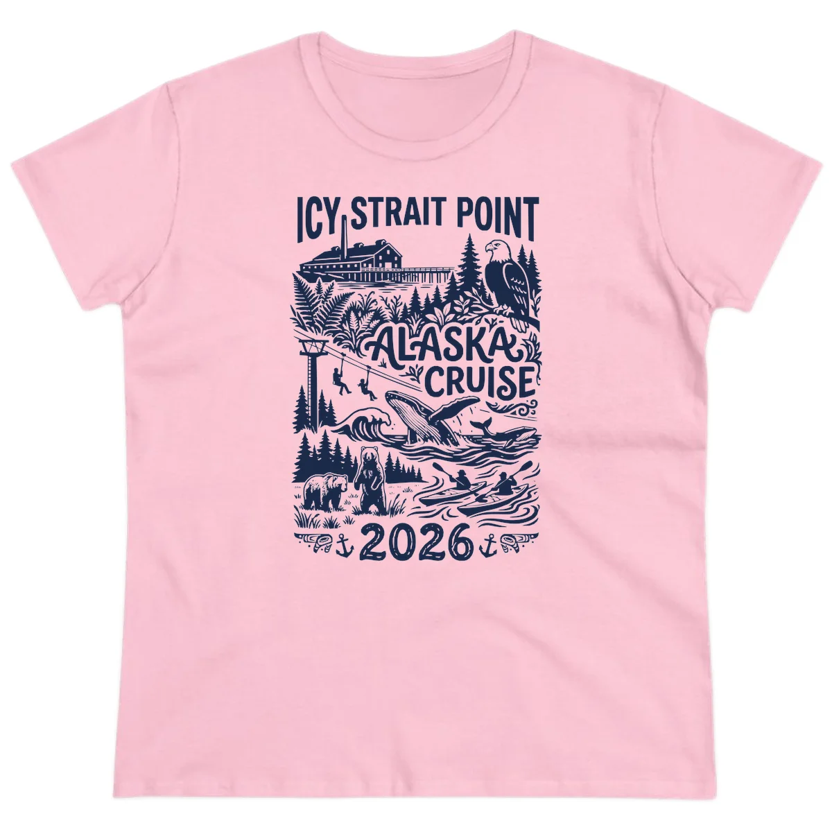 Icy Strait Point Alaska Cruise 2026 Ladies Tee in Light Pink
