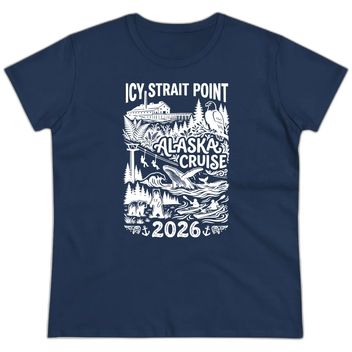Icy Strait Point Alaska Cruise 2026 Ladies Tee in Navy