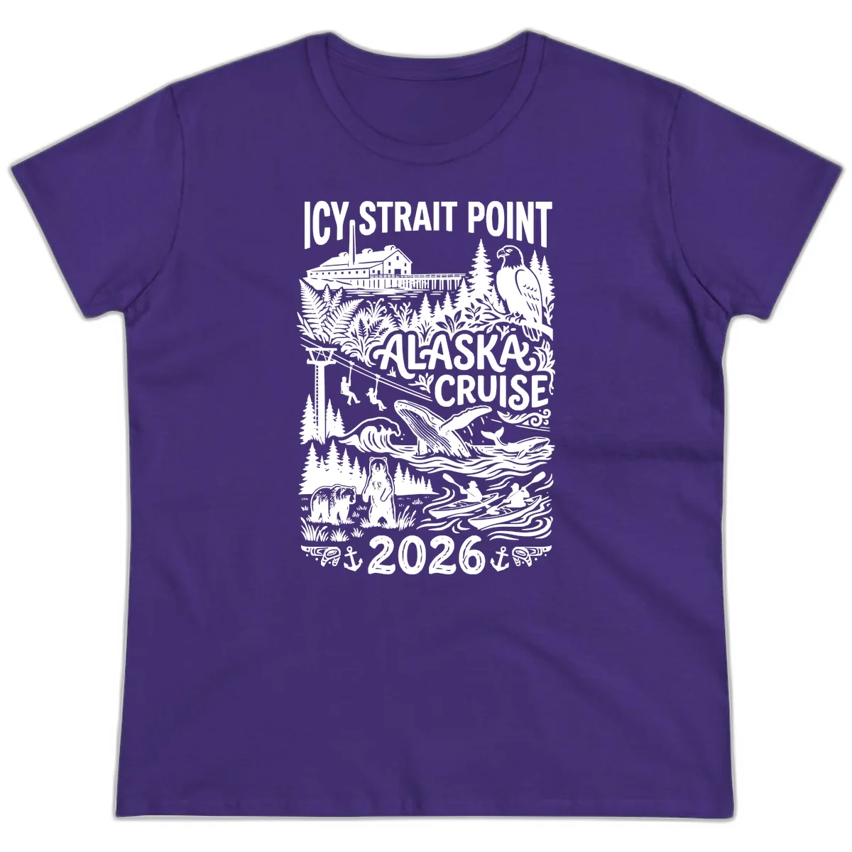 Icy Strait Point Alaska Cruise 2026 Ladies Tee in Purple