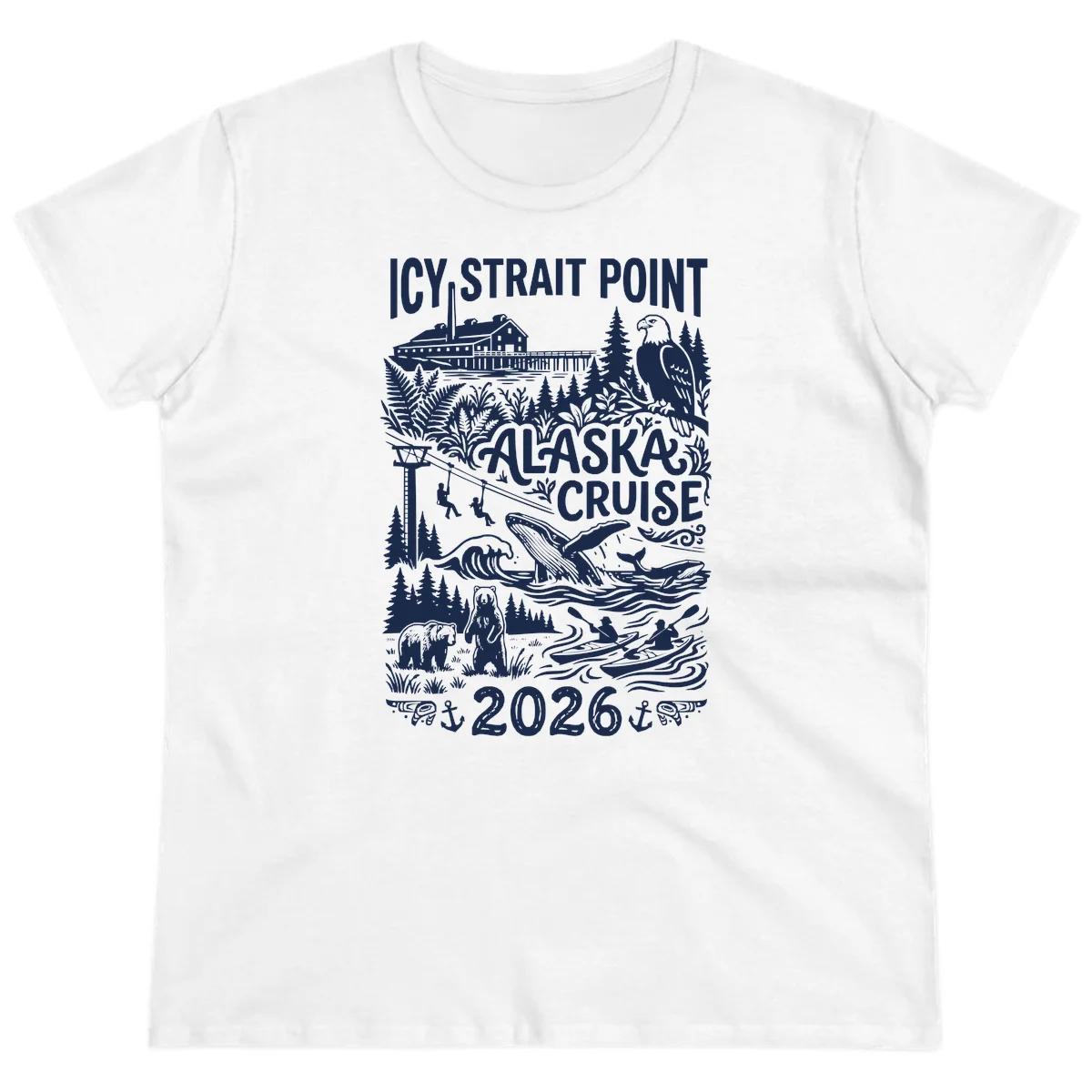 Icy Strait Point Alaska Cruise 2026 Ladies Tee in White