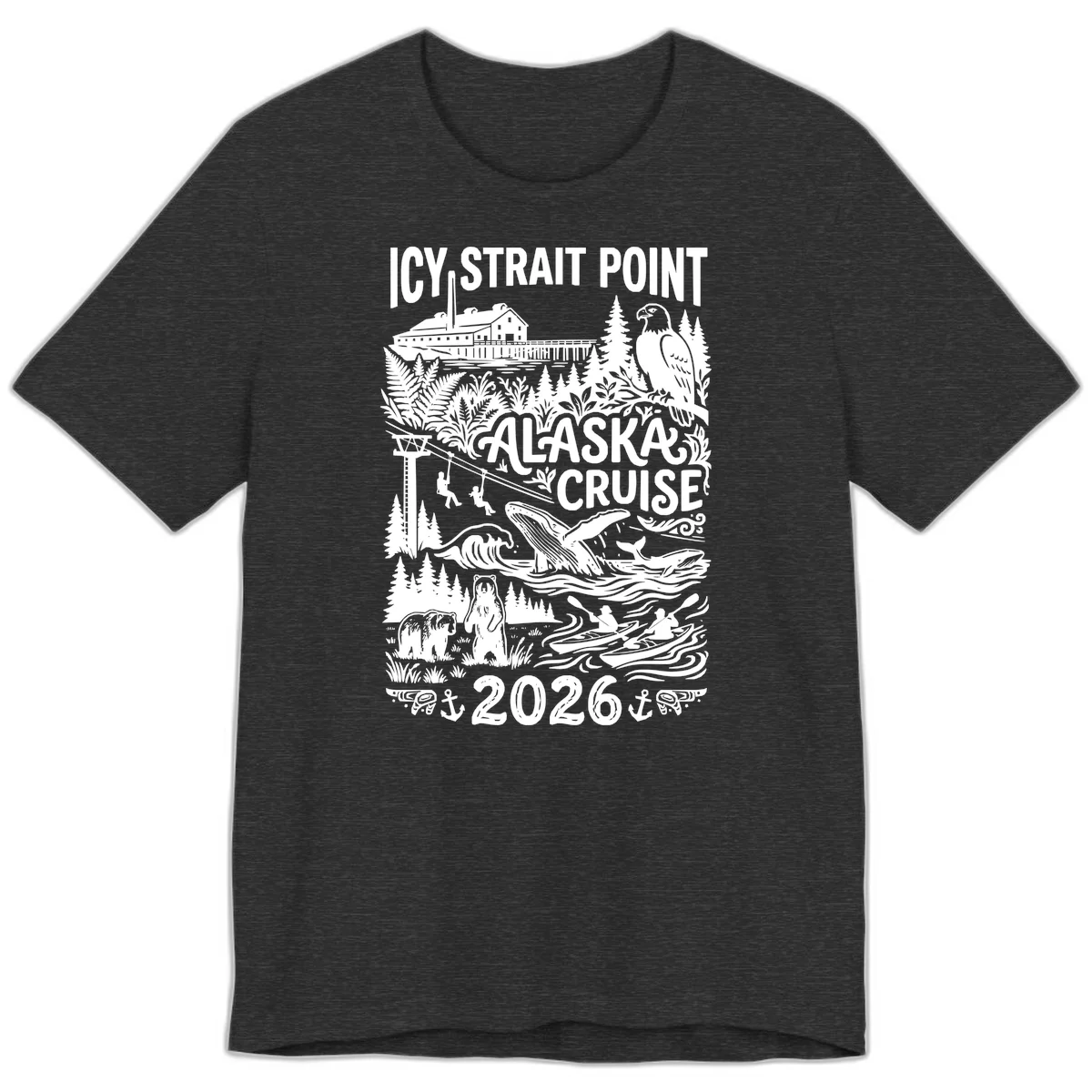 Icy Strait Point Alaska Cruise 2026 Premium Tee in Dark Grey Heather
