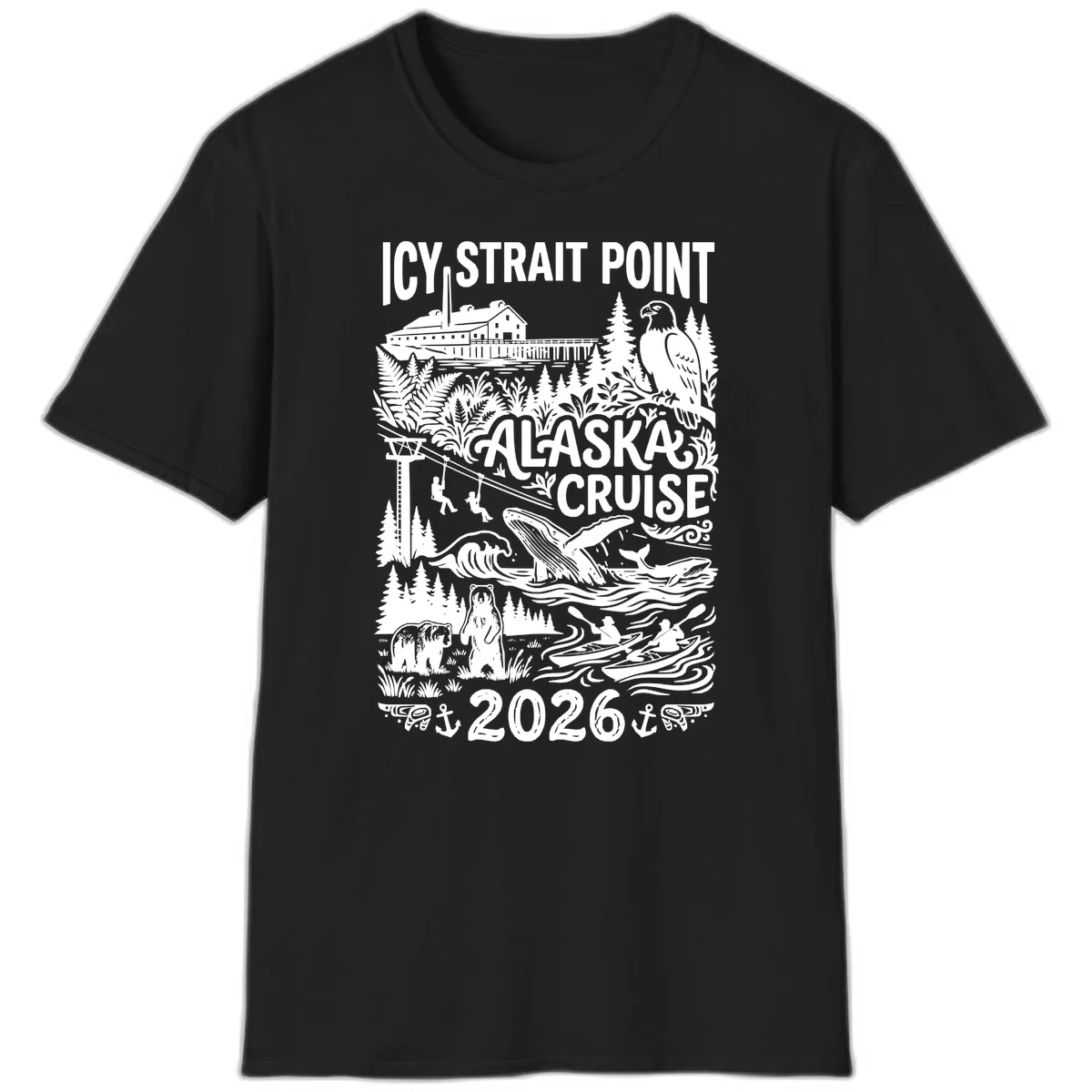 Icy Strait Point Alaska Cruise 2026 T-Shirt in Black