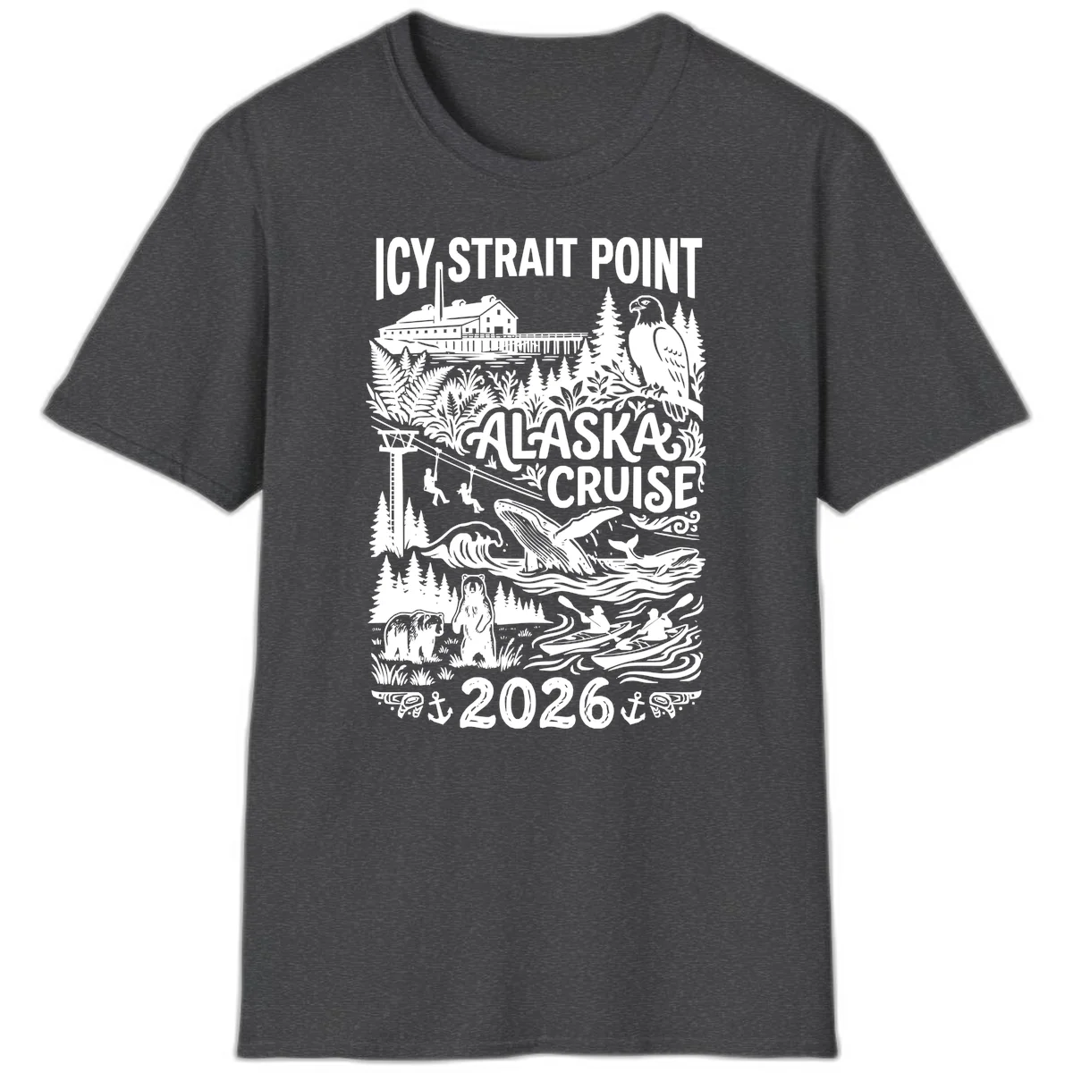 Icy Strait Point Alaska Cruise 2026 T-Shirt in Dark Heather