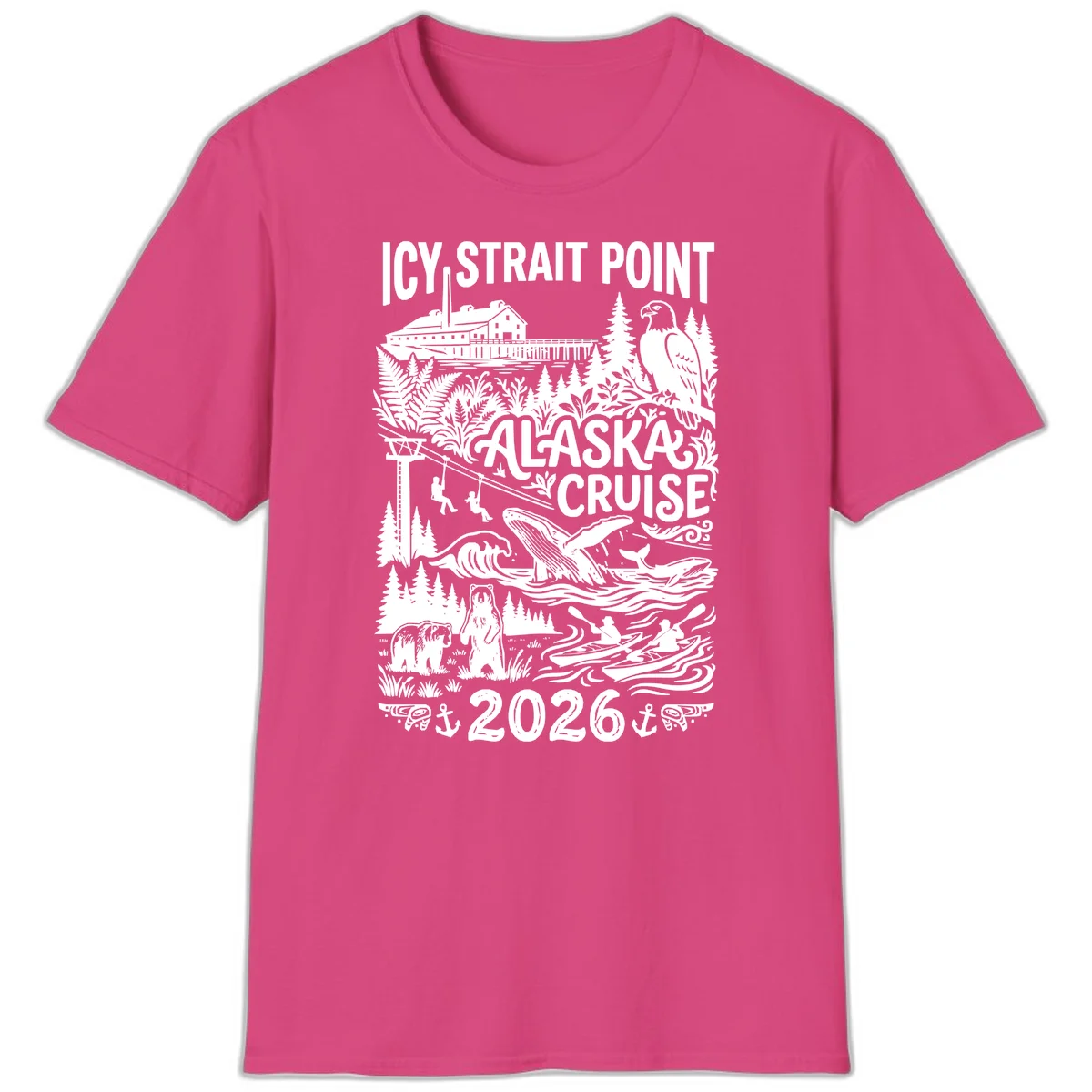 Icy Strait Point Alaska Cruise 2026 T-Shirt in Heliconia
