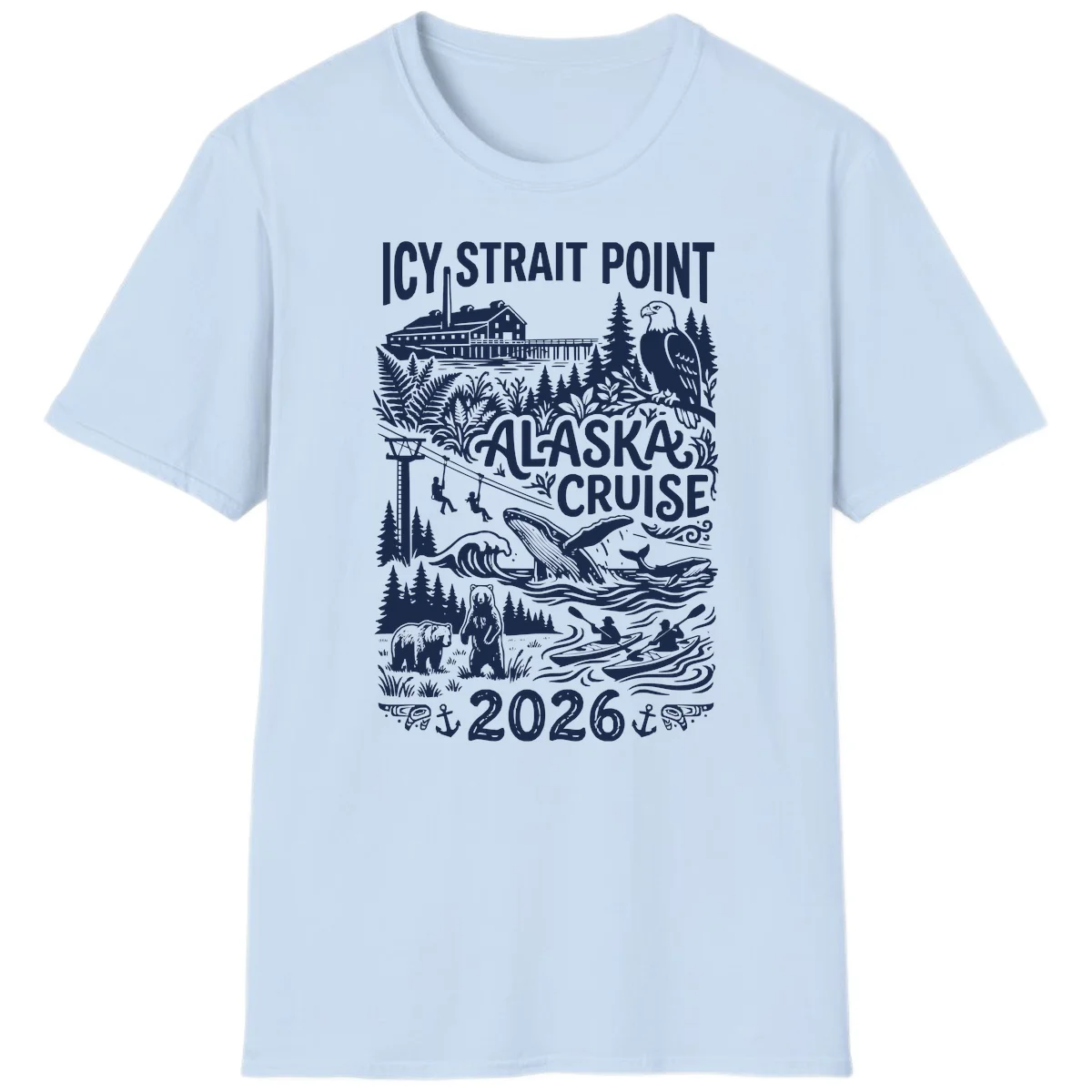 Icy Strait Point Alaska Cruise 2026 T-Shirt in Light Blue