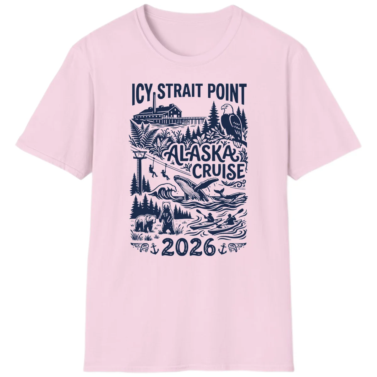 Icy Strait Point Alaska Cruise 2026 T-Shirt in Light Pink