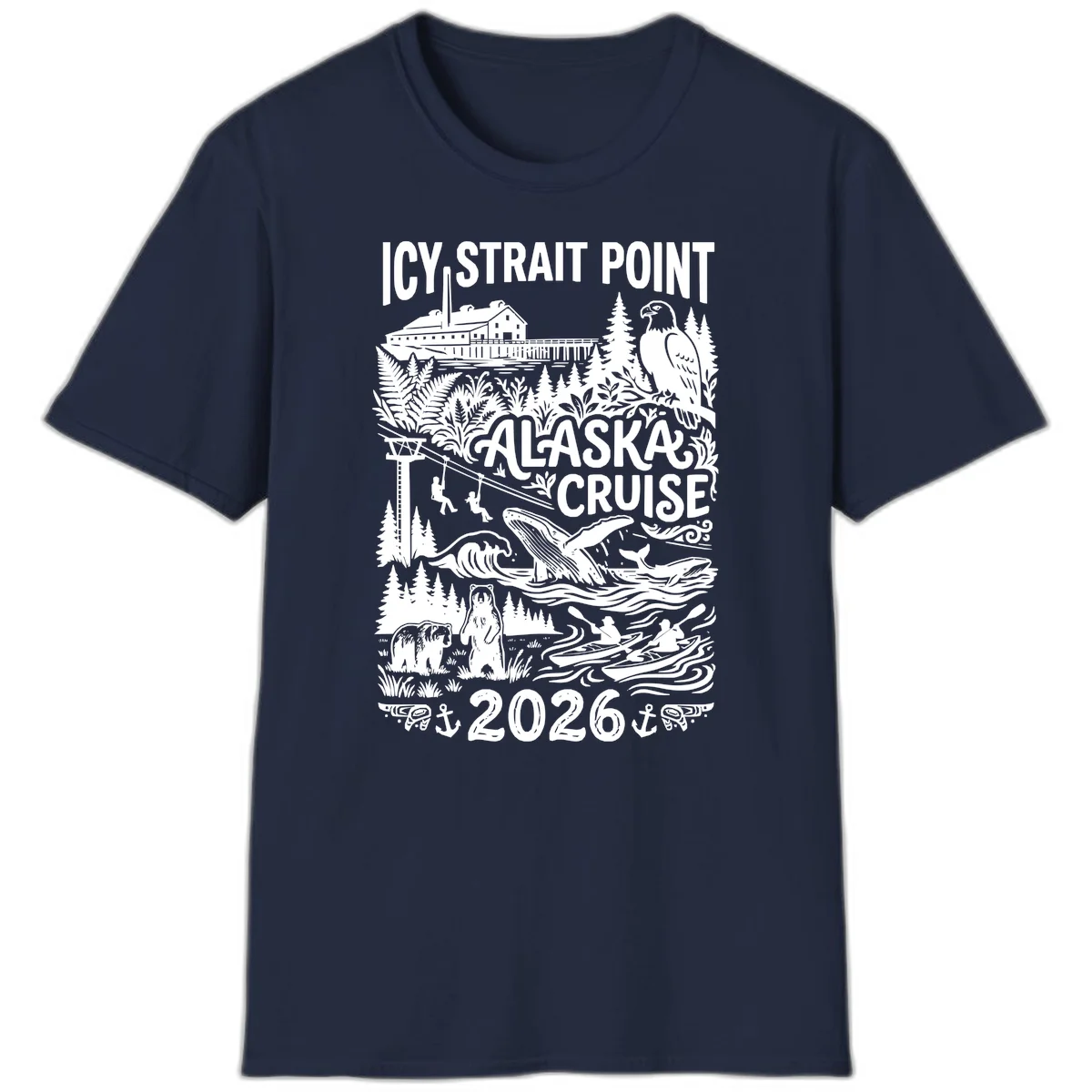 Icy Strait Point Alaska Cruise 2026 T-Shirt in Navy