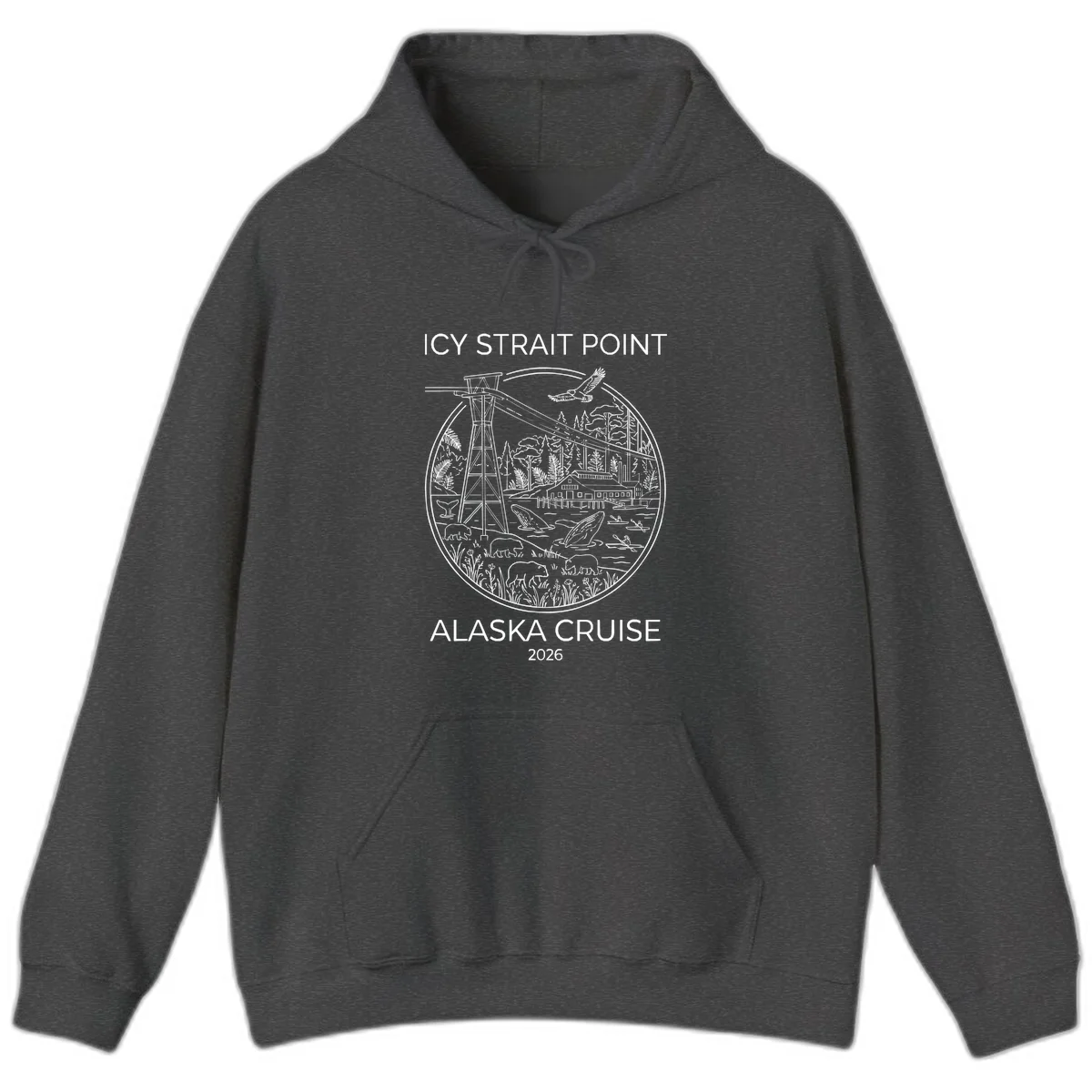 Icy Strait Point Wildlife Panorama Hoodie in Dark Heather