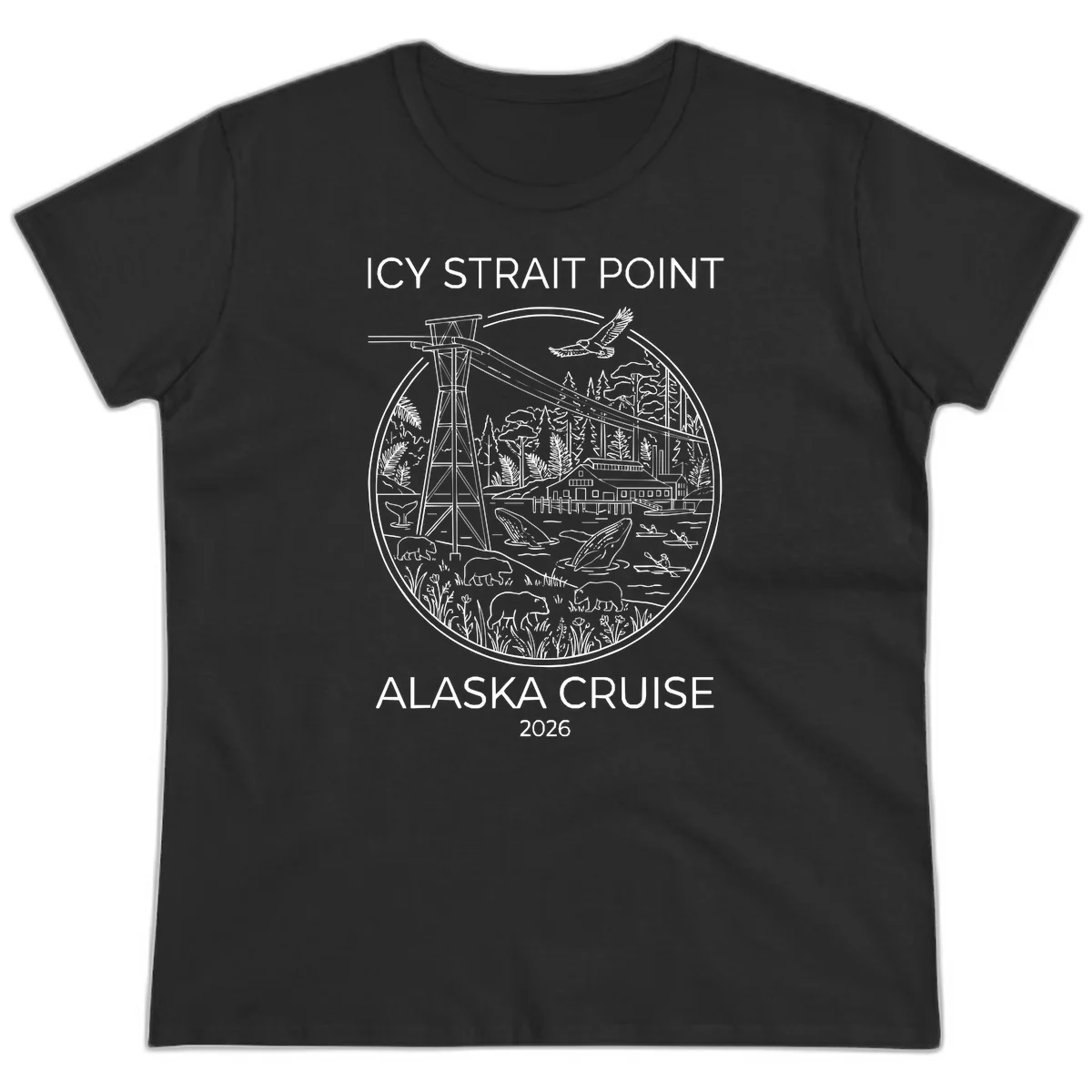Icy Strait Point Wildlife Panorama Ladies Tee in Black