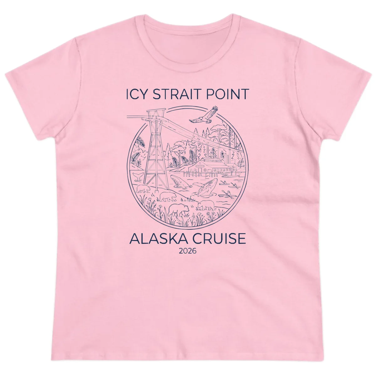 Icy Strait Point Wildlife Panorama Ladies Tee in Light Pink