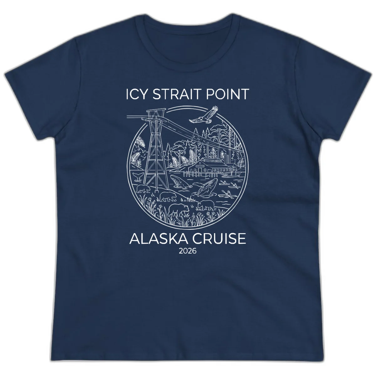 Icy Strait Point Wildlife Panorama Ladies Tee in Navy