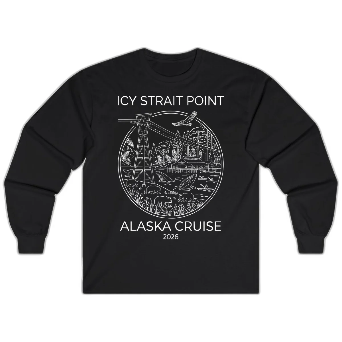 Icy Strait Point Wildlife Panorama Long Sleeve in Black