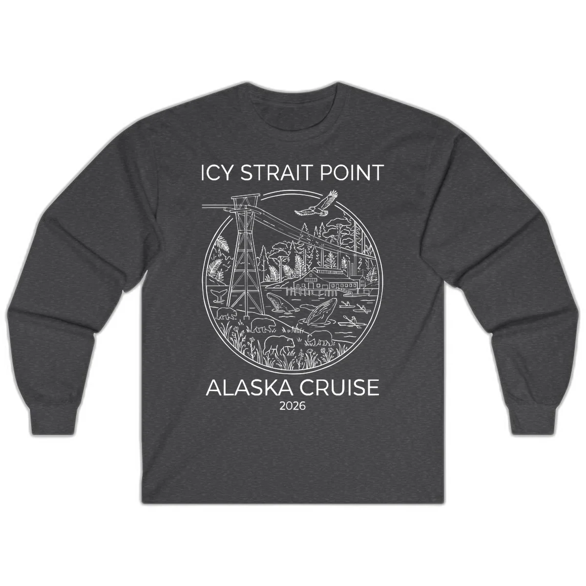 Icy Strait Point Wildlife Panorama Long Sleeve in Dark Heather
