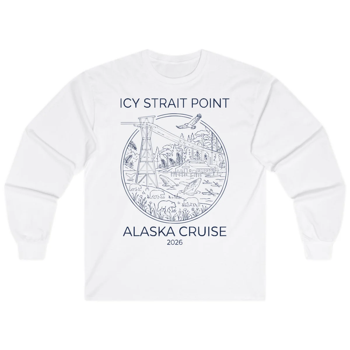 Icy Strait Point Wildlife Panorama Long Sleeve in White