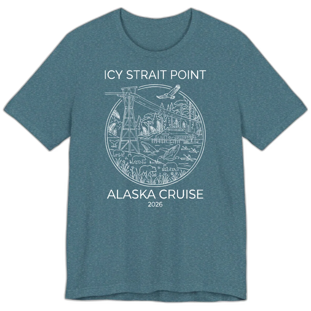 Icy Strait Point Wildlife Panorama Premium Tee in Heather Deep Teal