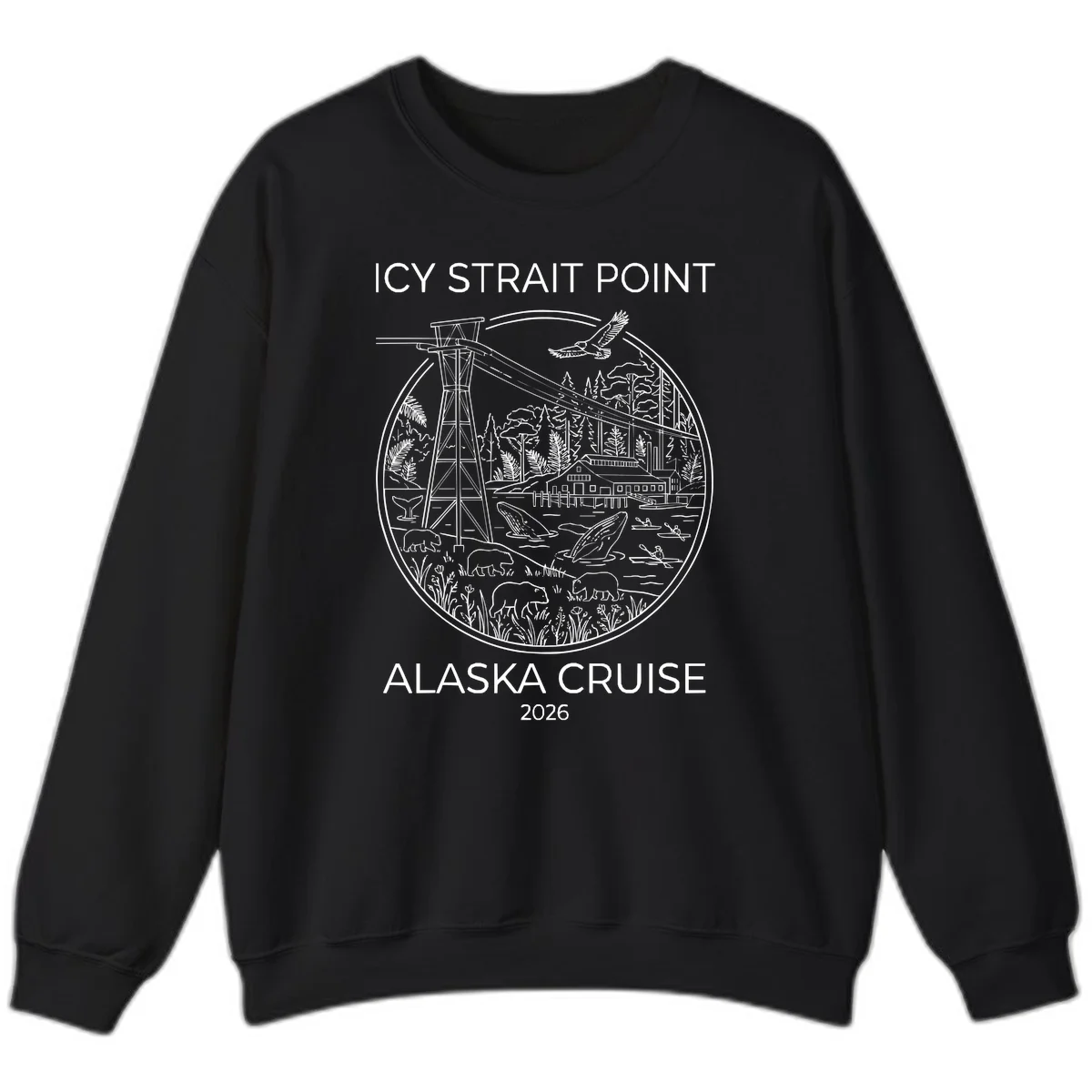 Icy Strait Point Wildlife Panorama Sweatshirt in Black