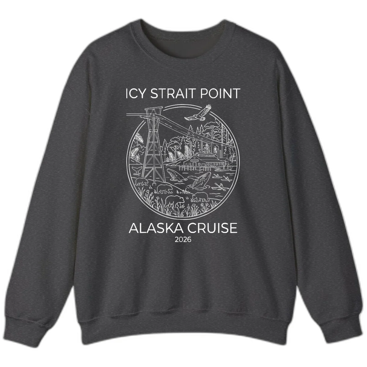 Icy Strait Point Wildlife Panorama Sweatshirt in Dark Heather