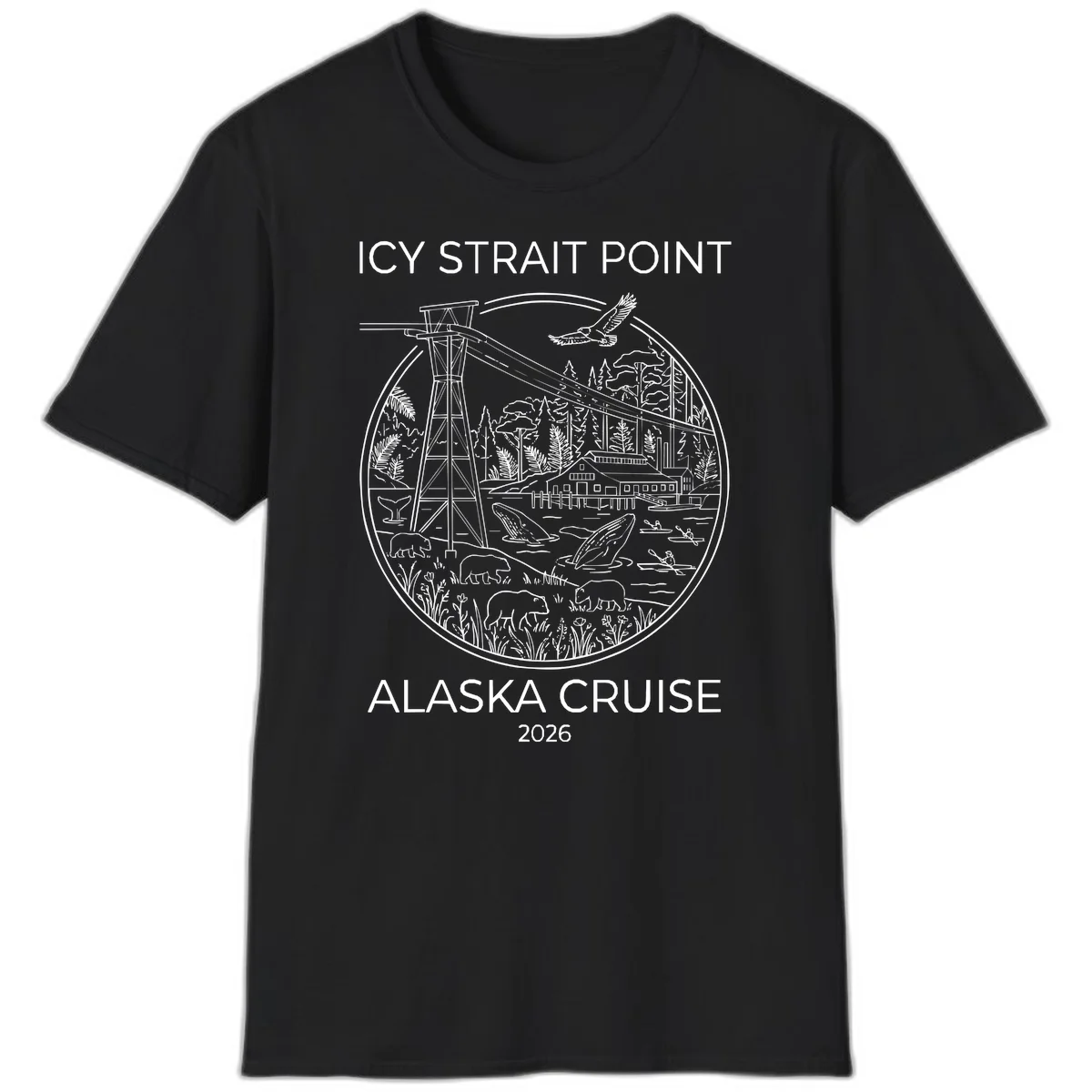 Icy Strait Point Wildlife Panorama T-Shirt in Black