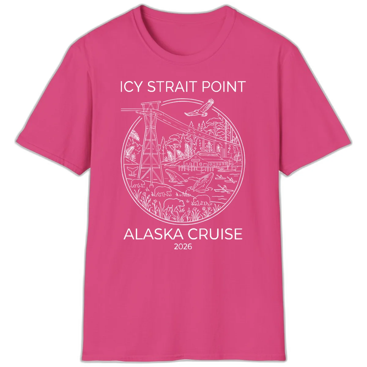 Icy Strait Point Wildlife Panorama T-Shirt in Heliconia