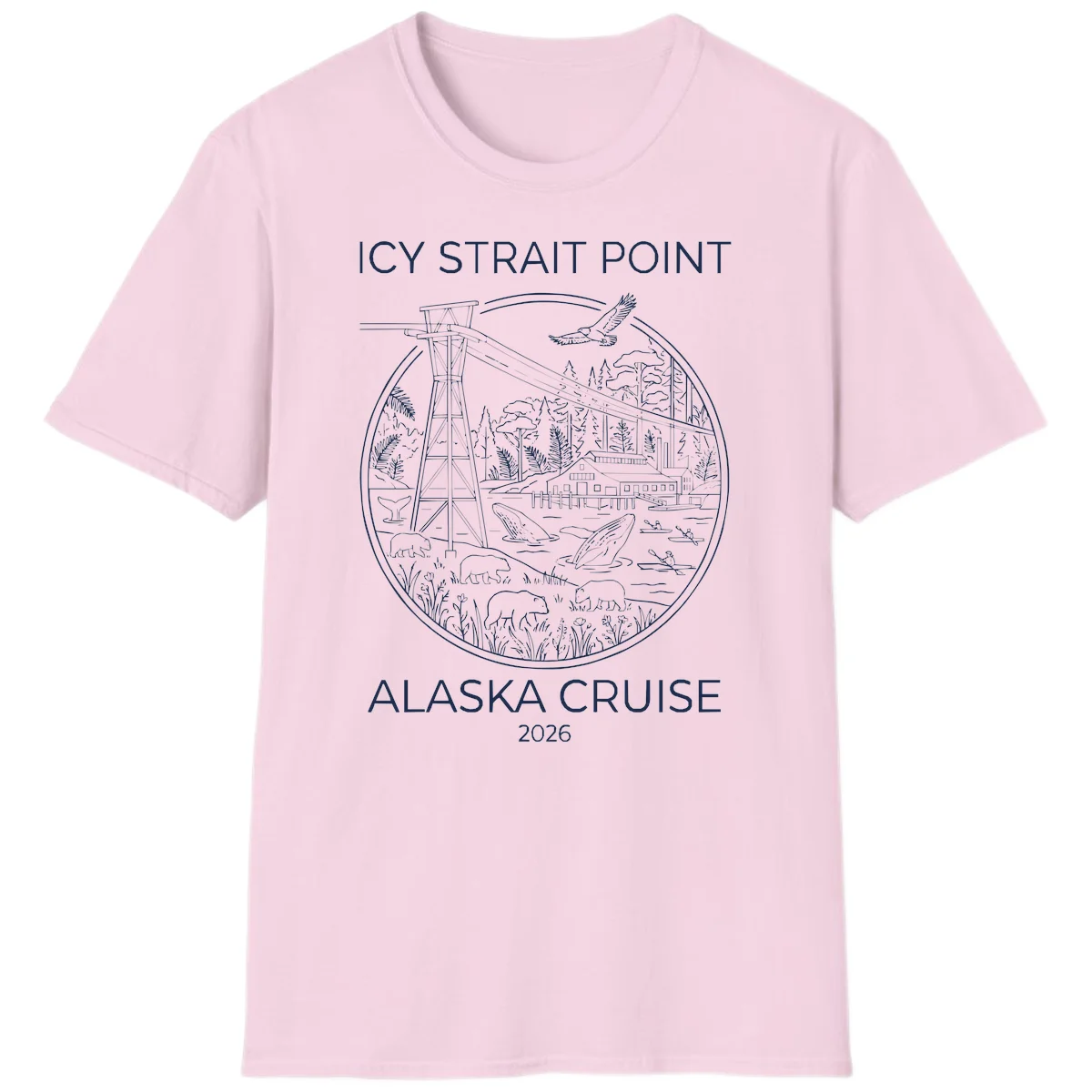 Icy Strait Point Wildlife Panorama T-Shirt in Light Pink