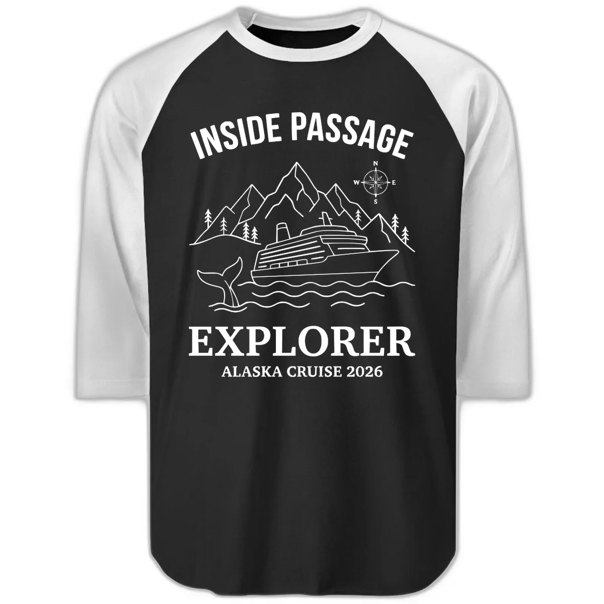 Inside Passage Explorer Alaska Cruise 2026 Raglan 3/4 in Black White