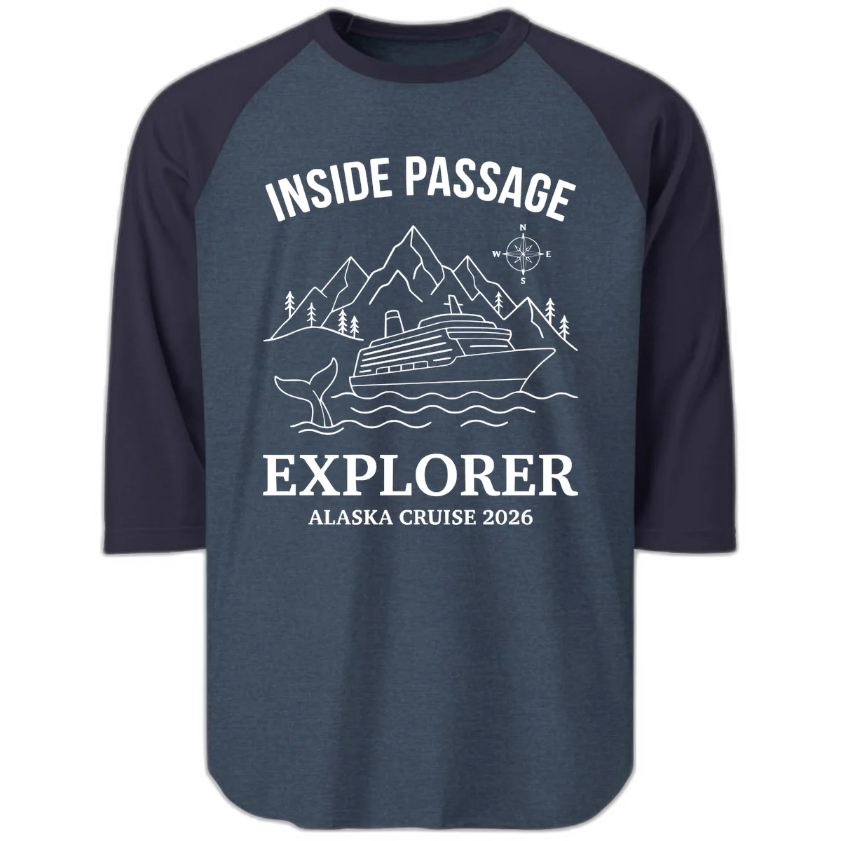 Inside Passage Explorer Alaska Cruise 2026 Raglan 3/4 in Heather Denim Navy