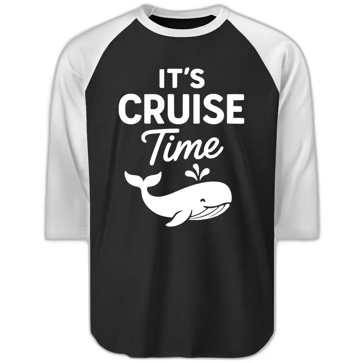 It's Cruise Time Whale Raglan 3/4 in Black White