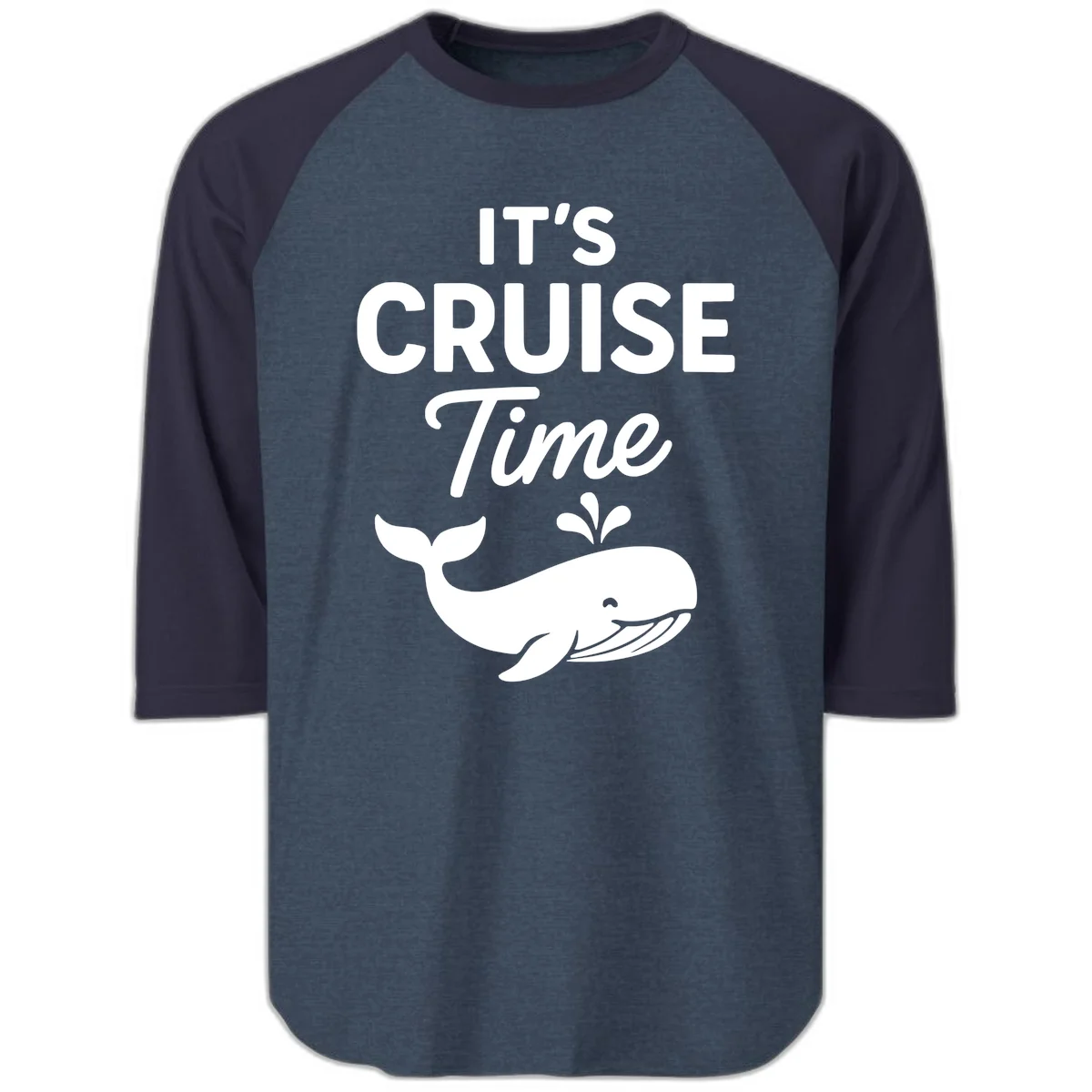 It's Cruise Time Whale Raglan 3/4 in Heather Denim Navy