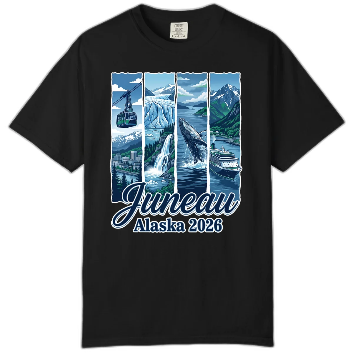 Alaska 2026 Adventure Collage Comfort Color Tee in Black