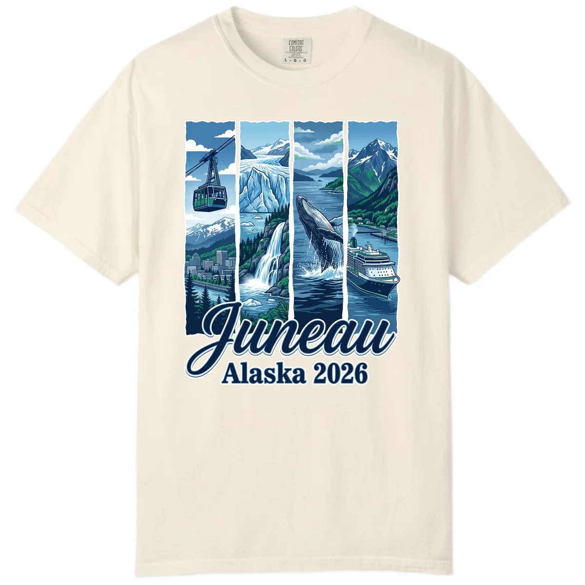 Alaska 2026 Adventure Collage Comfort Color Tee in Ivory