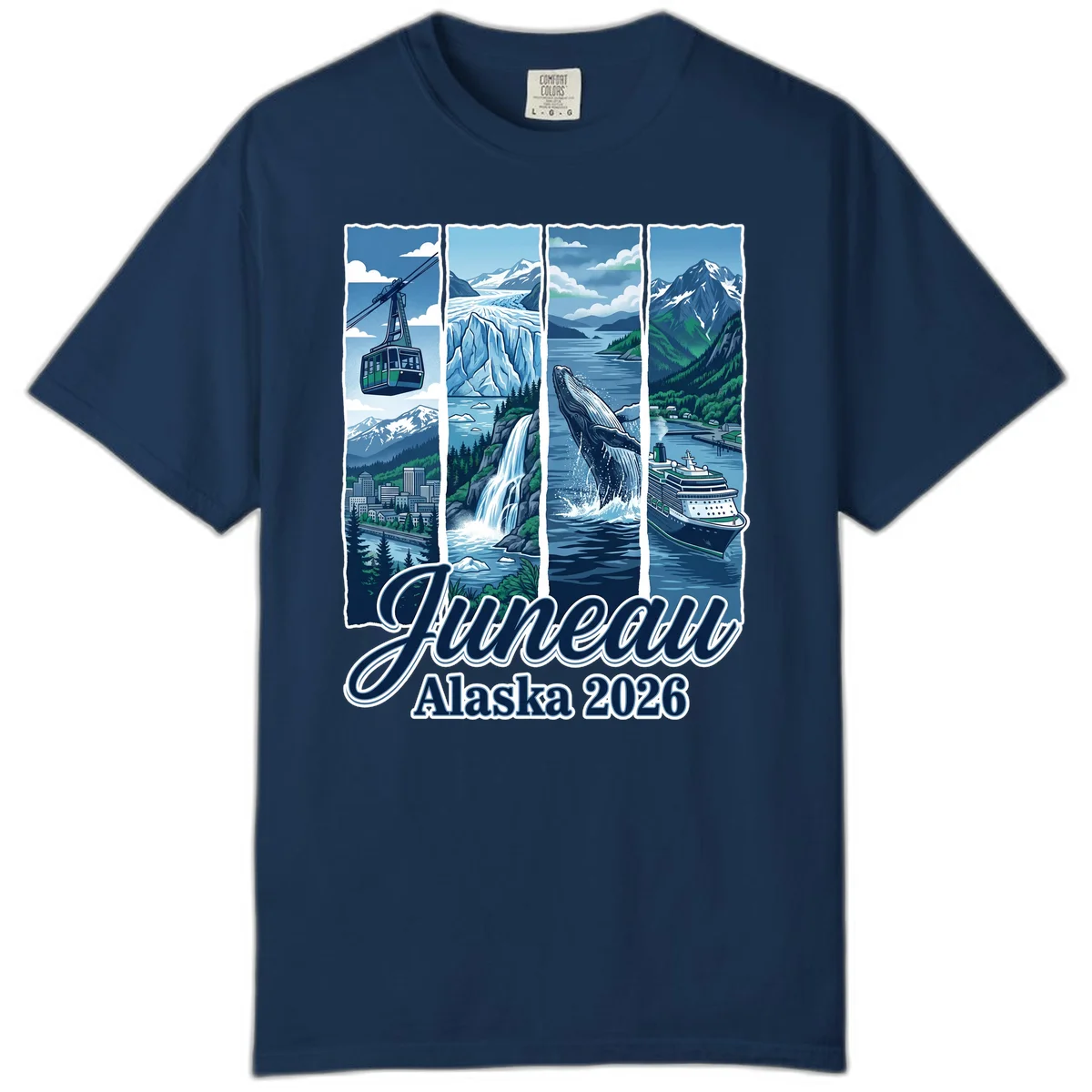 Alaska 2026 Adventure Collage Comfort Color Tee in Navy