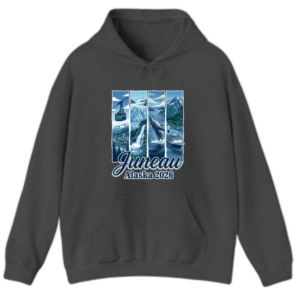 Alaska 2026 Adventure Collage Hoodie in Dark Heather