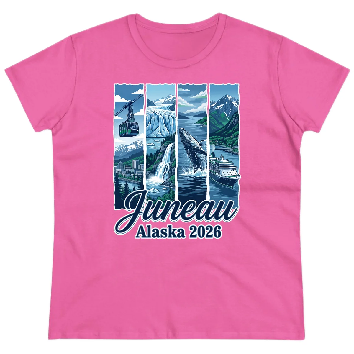 Alaska 2026 Adventure Collage Ladies Tee in Azalea